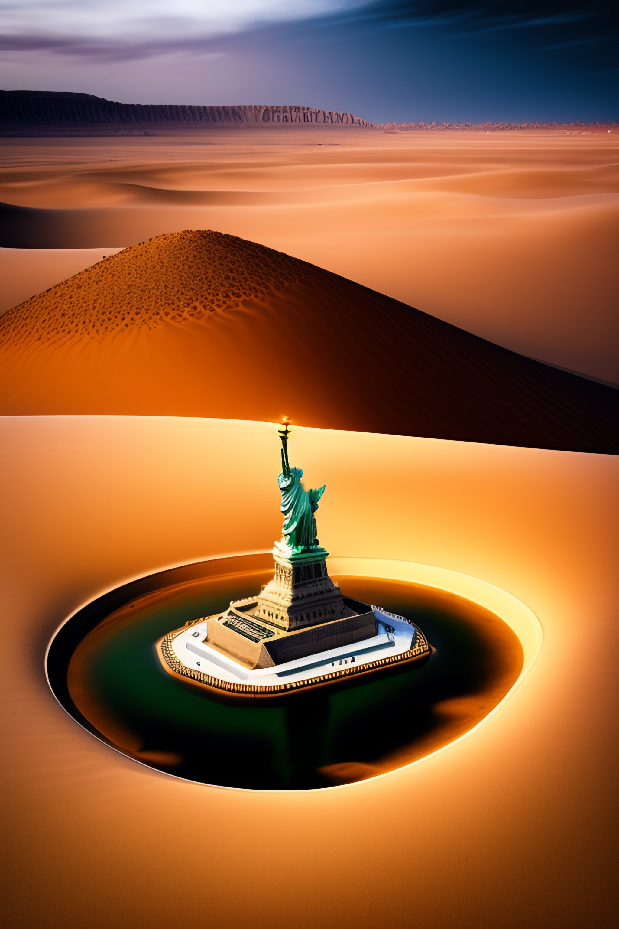 Lexica - Statue of Liberty sunken in the desert sand
