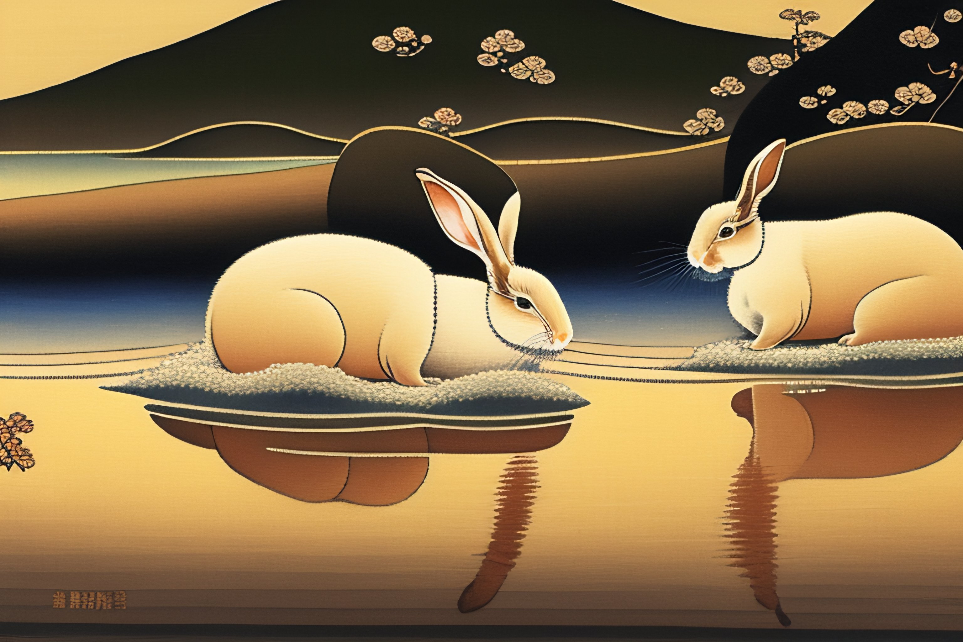 Lexica - Rabbits Frolicking in the Waves by Kano Osanobu japanese ...