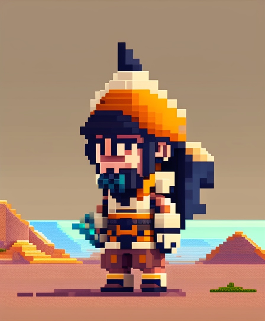 Lexica - Pixel-perfect sprite of a desert nomad video game character. Pixel  art, limited color pallete. No hat and nothing in hands.