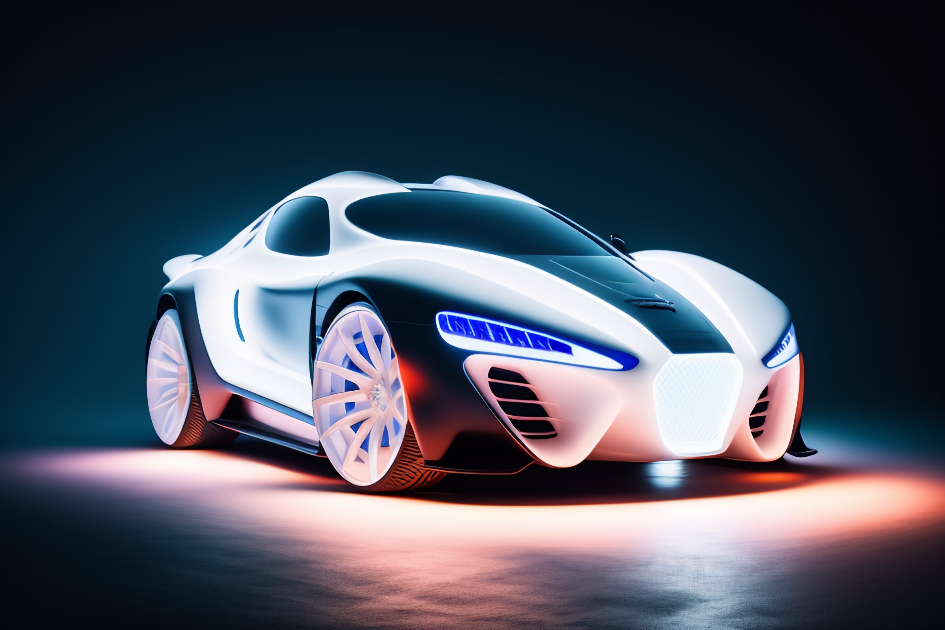 Lexica - Wide shot of a minimal translucent vehicle, pearl white and ...