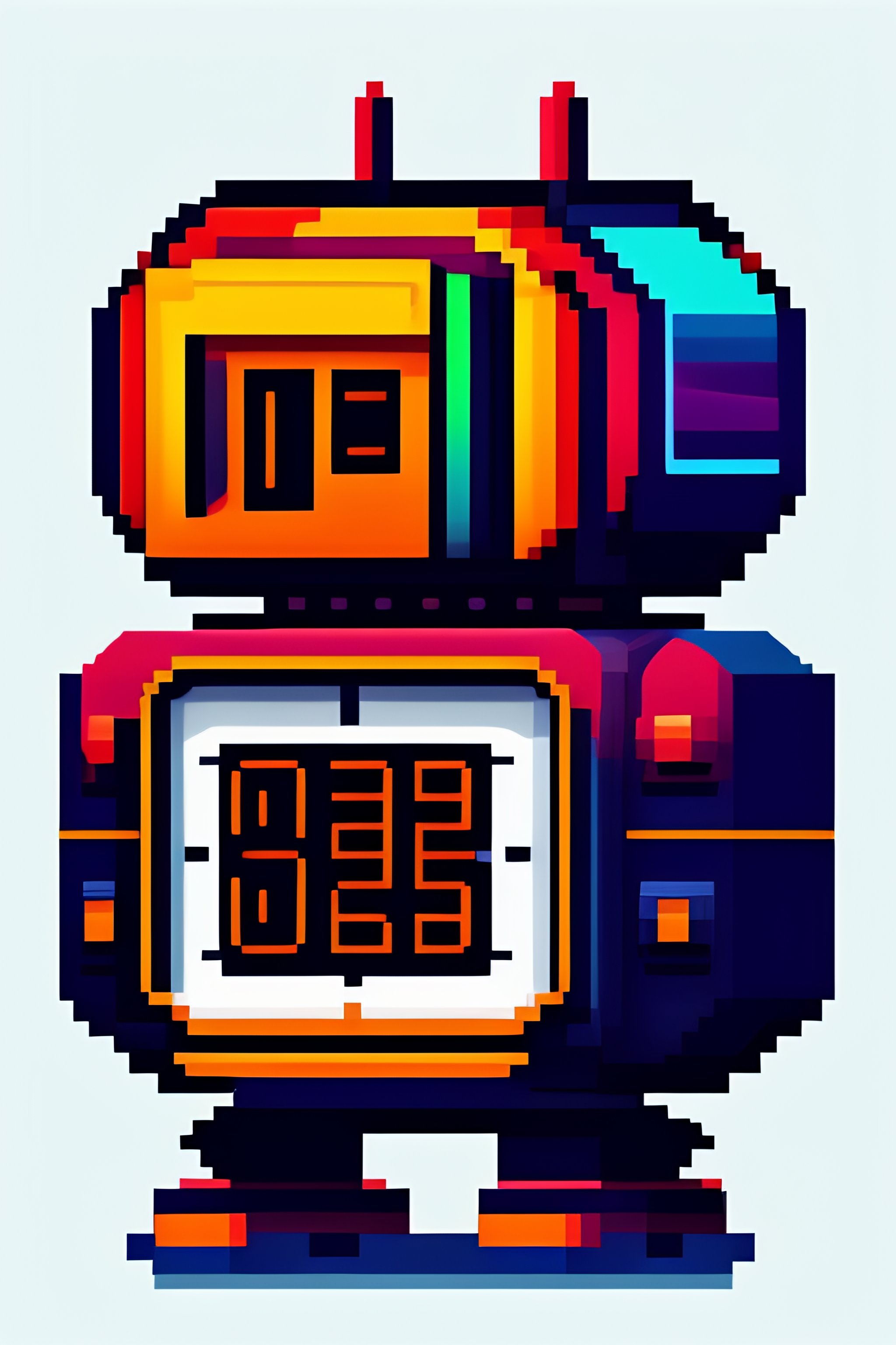 Lexica - Pixel Illustration of a Cute robot with a clock dial for a ...