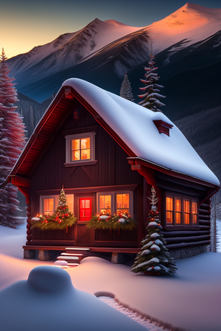 Lexica - A small cabin in, a mountains, snow on the ground, on ...