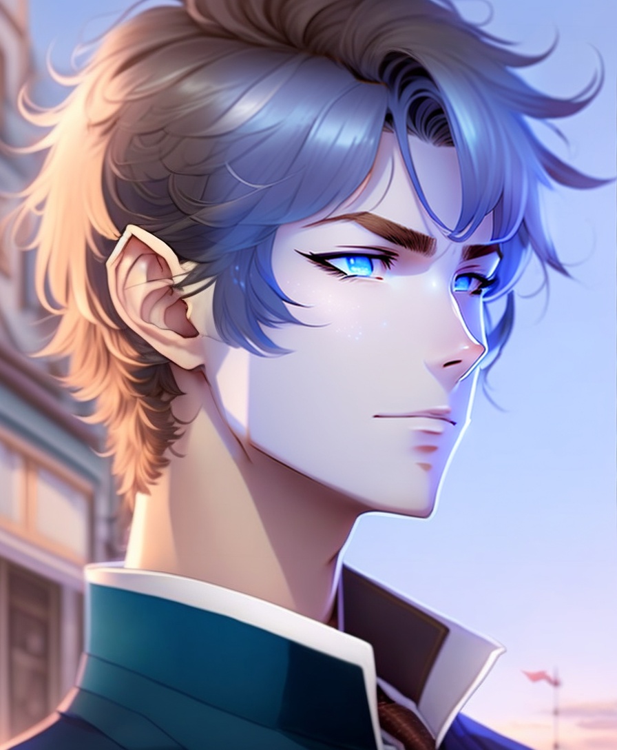 Lexica - Male, half body, comma style hair, blue-brown hair color ...