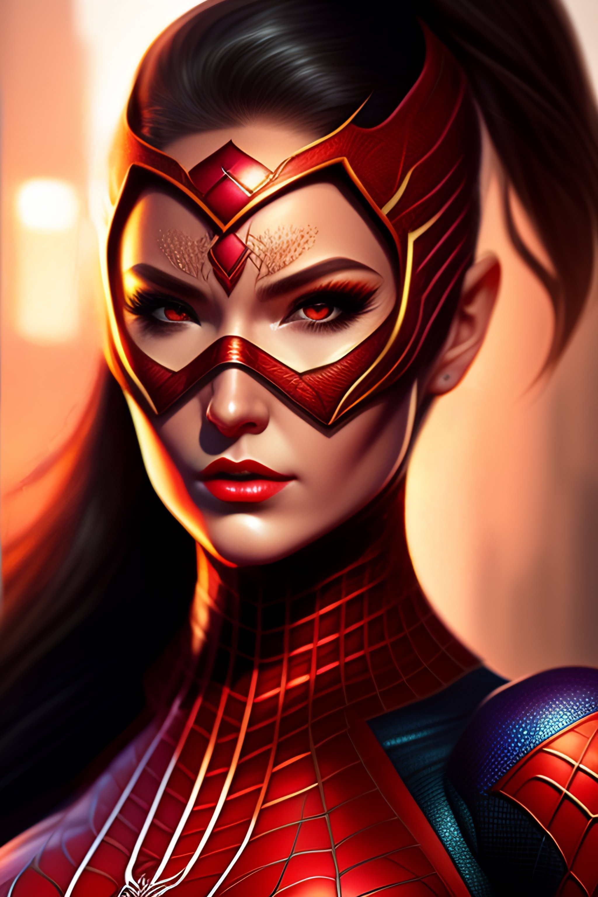 Lexica - A beautiful spiderwoman, super detailed realistic mask,full  figure, in the style of artgerm, illustration, epic, fantasy, intricate,  hyper d...