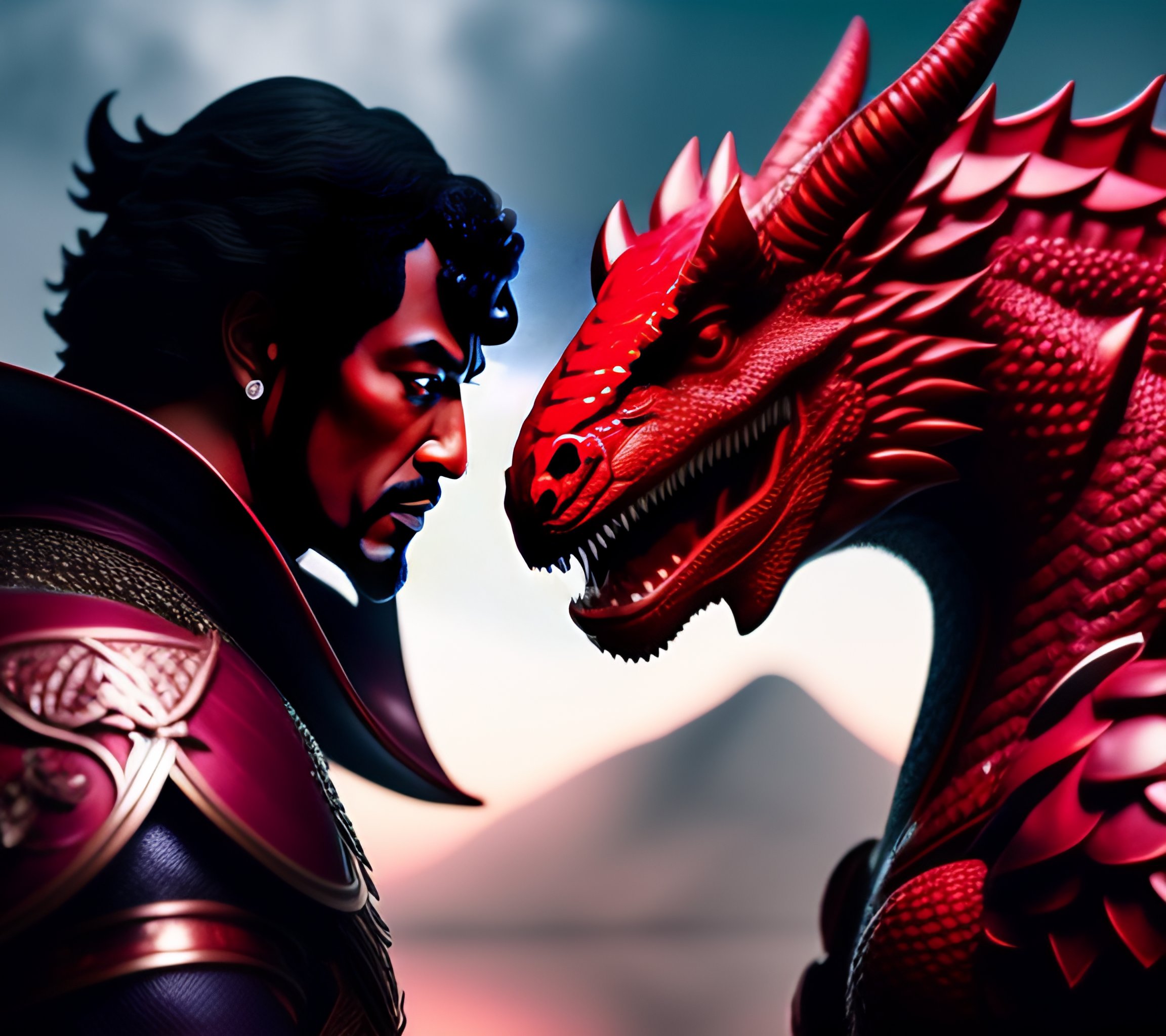 Lexica - A wise king fighting an ultra gigante mega red wine dragon
