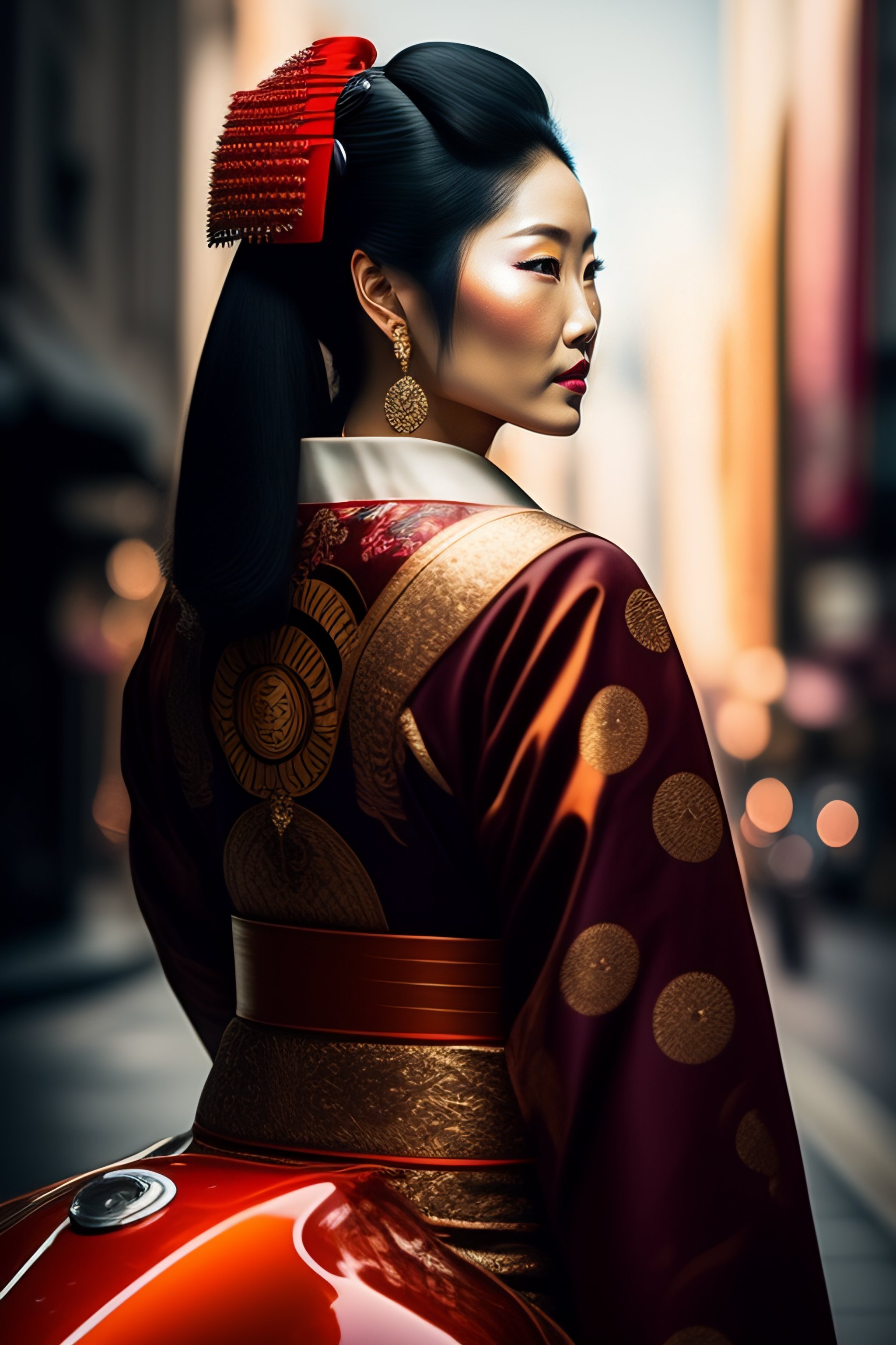 Lexica - Portrait of a Japanese geisha on the back of a Harley Davidson