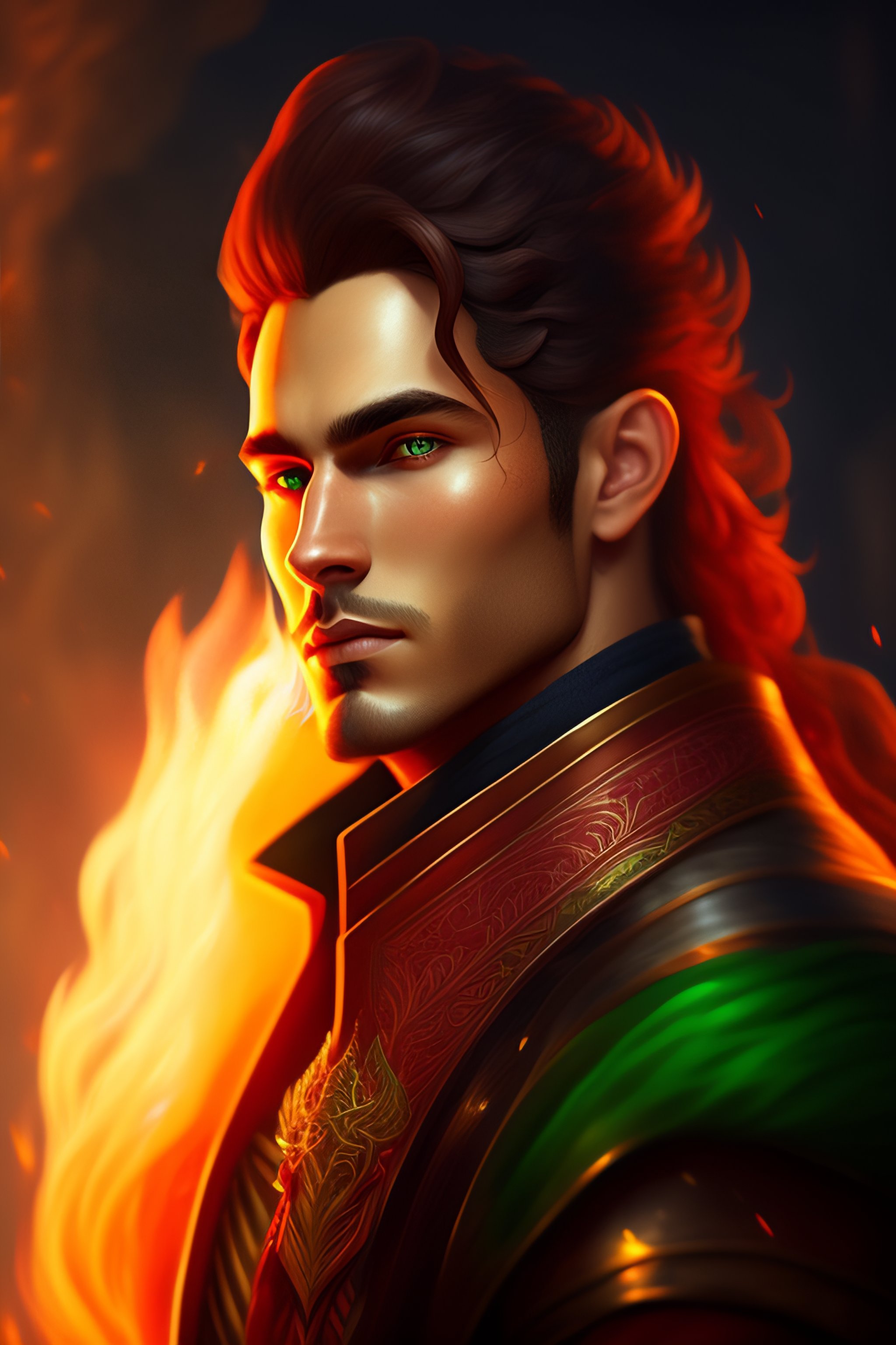 Lexica - Portrait of a man surrounded by fire, portrait of beautiful ...