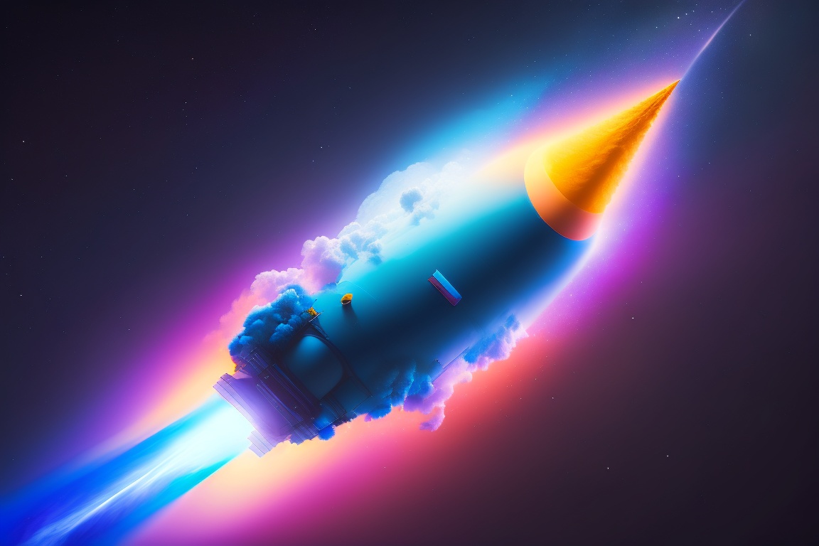 Lexica A Rocket Blasting Off Into Space With A Trail Of Vibrant Colors Blue Color Tint