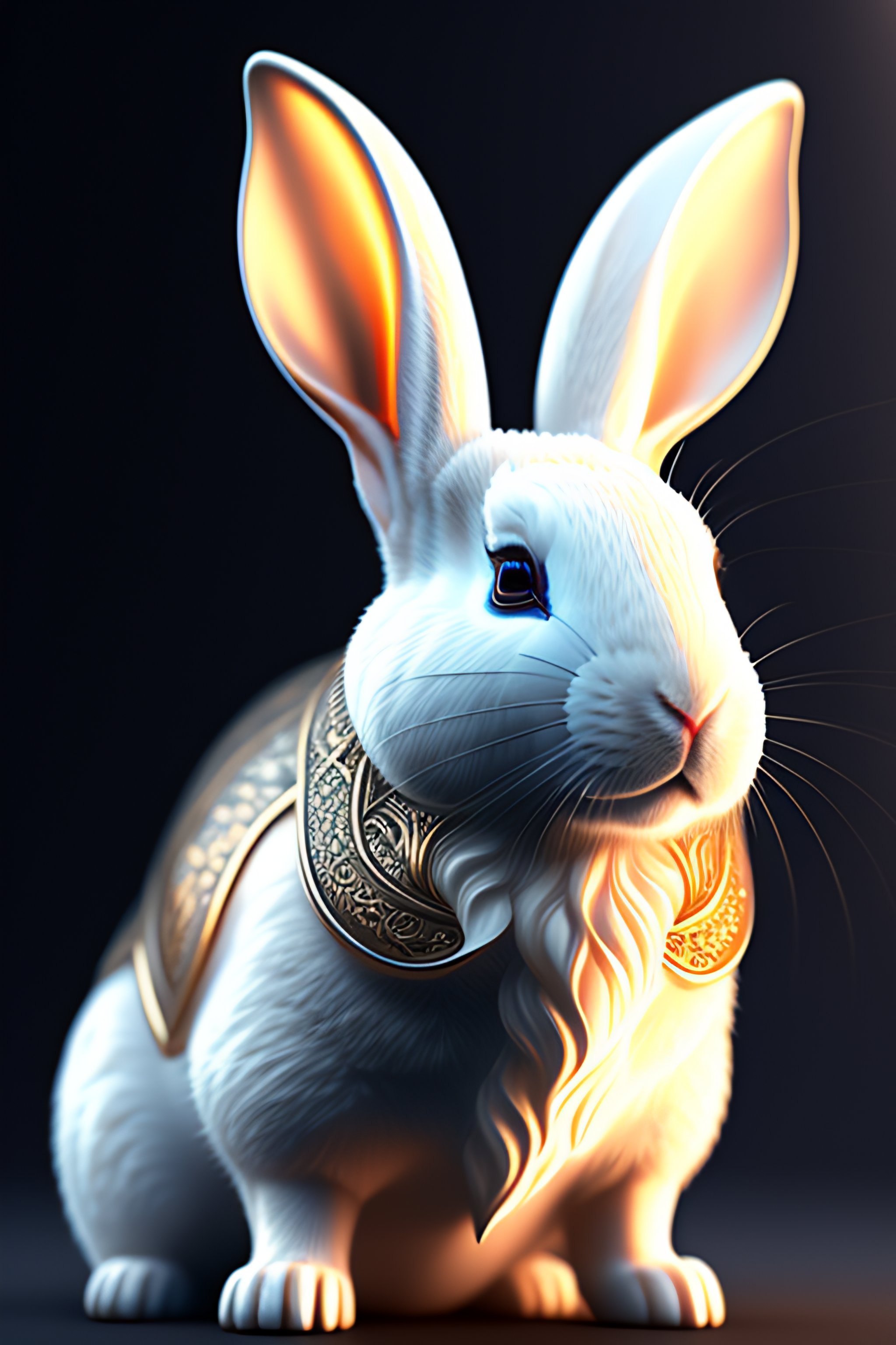 Lexica - A white rabbit with intricate silver ornament engravings on ...