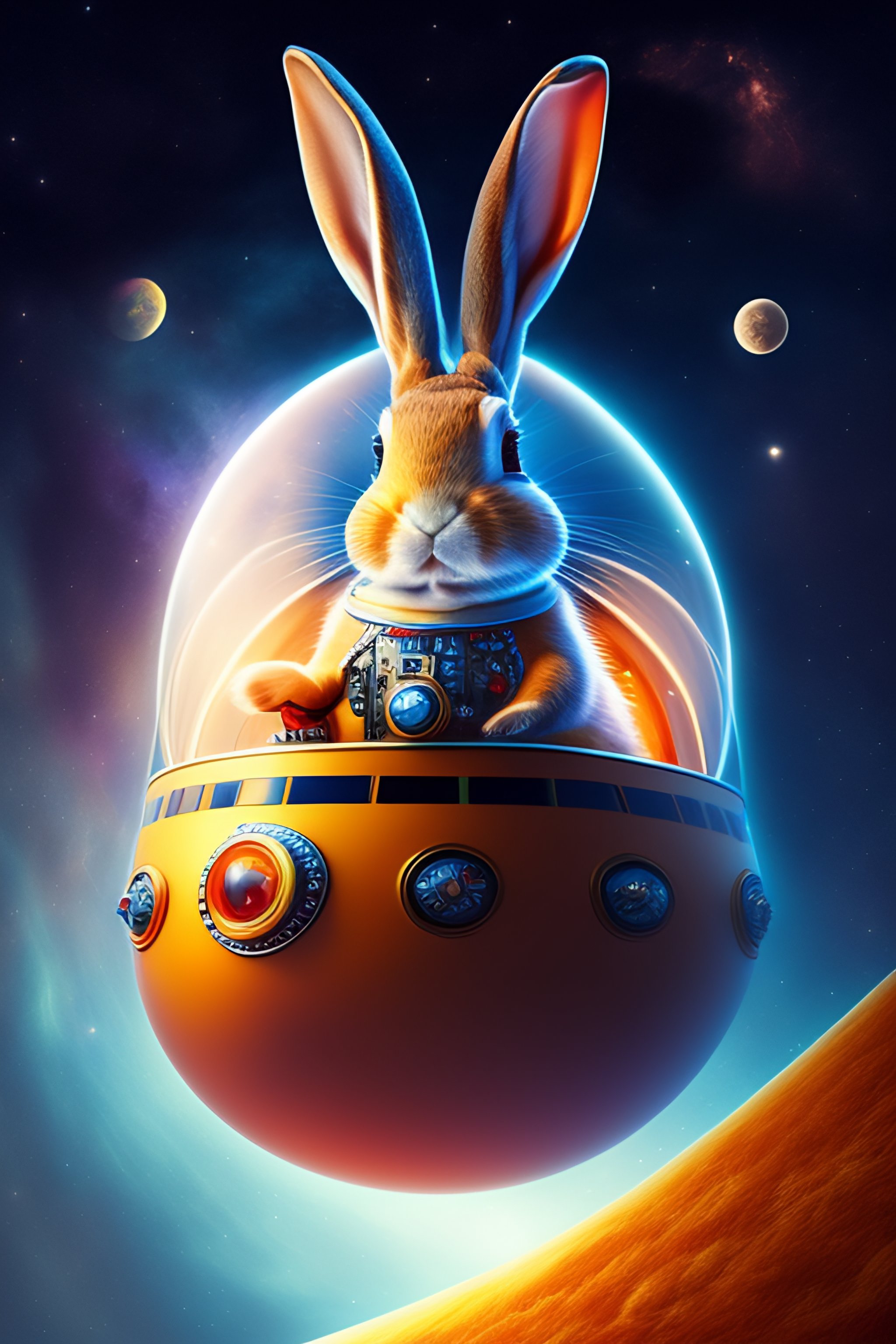 Lexica - Rabbit king traveling in his rocket in the universe