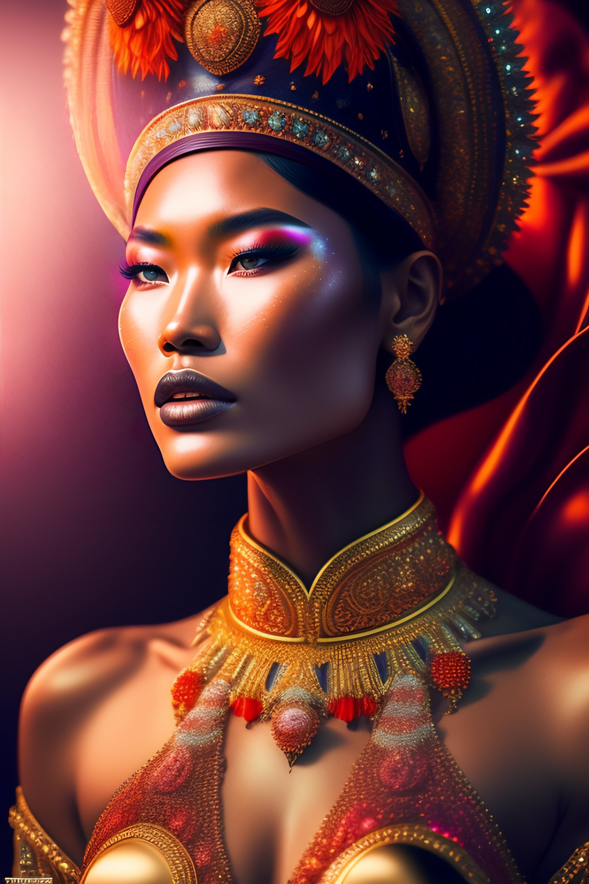 Lexica - From behind, of a spiritual full body Mongolian supermodel in