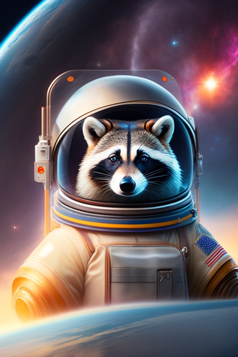 Lexica - Raccoon in space in a spacesuit, beautiful planet