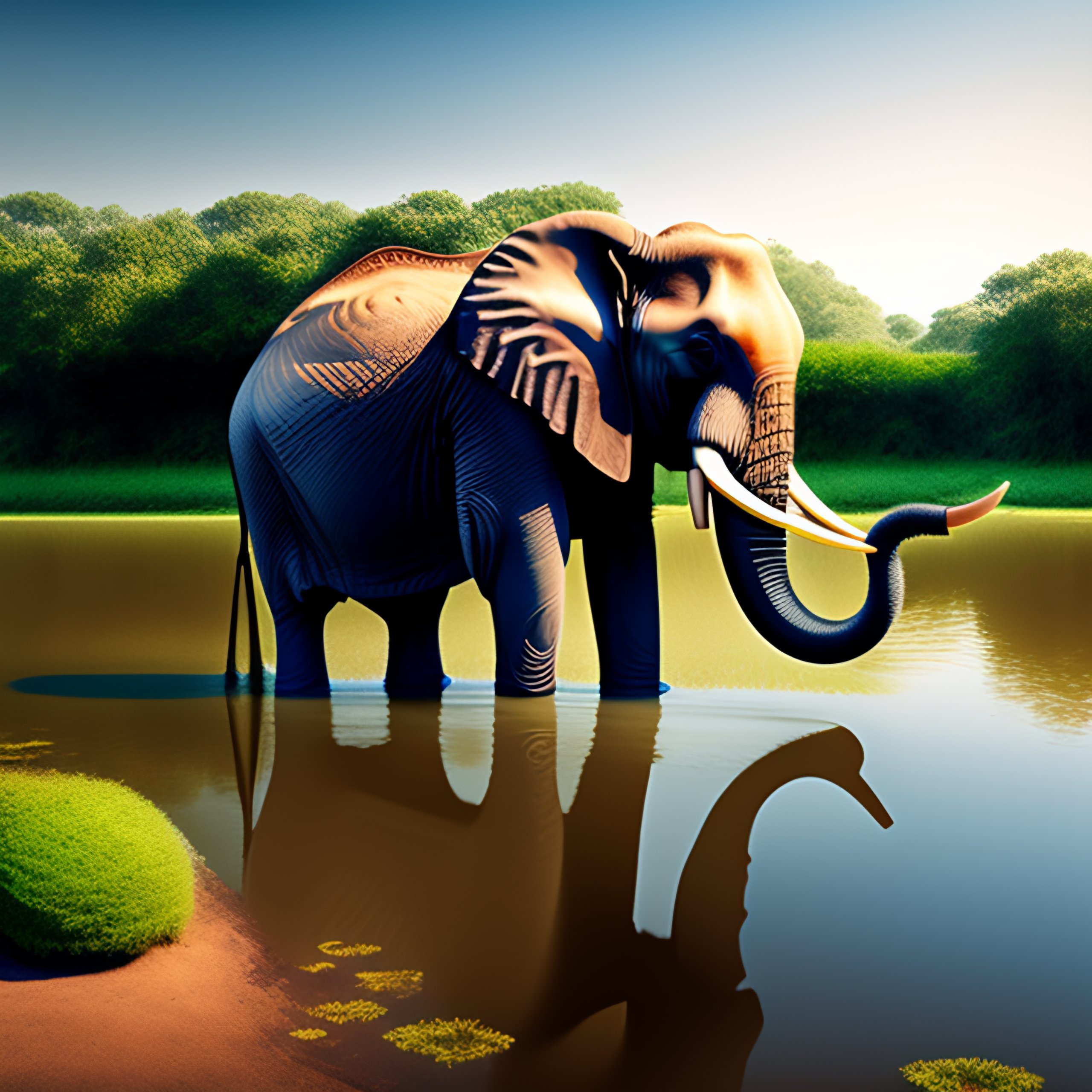 Lexica Elephant with lotus in trunk ,pond