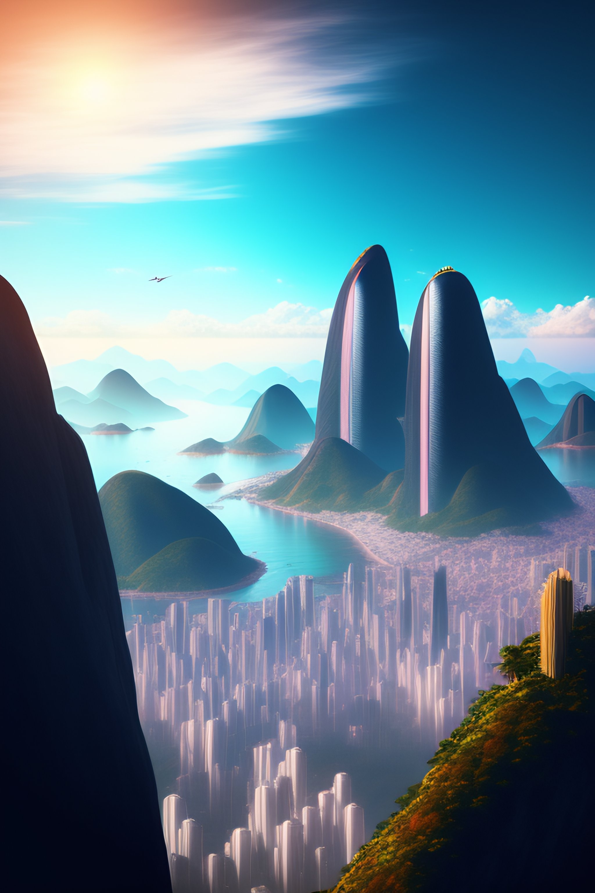 Lexica - Rio de Janeiro futuristic, viewed from a mountain top ...