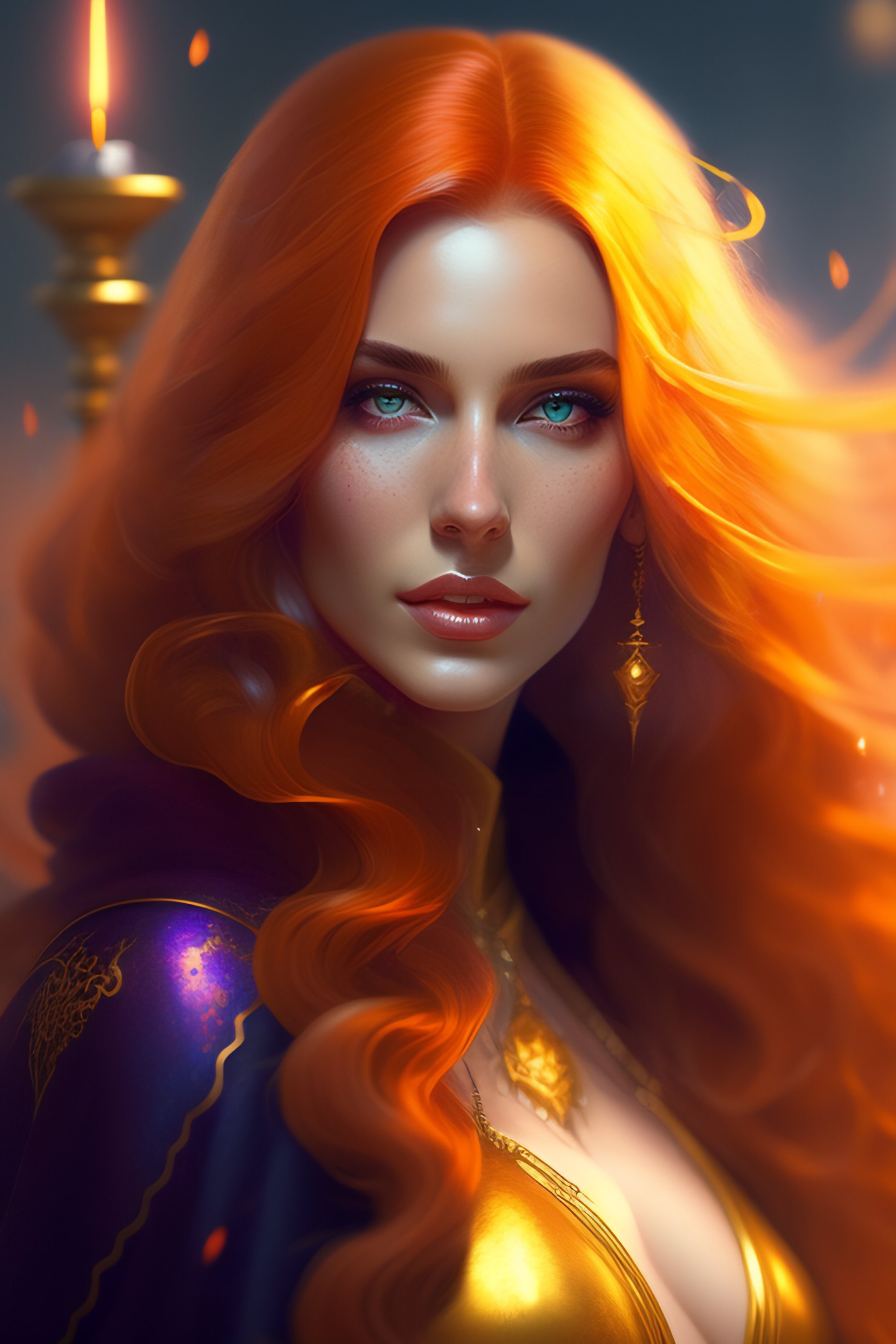 Lexica - Sexy witch with magical aura, colorful, golden hair, lowing ...