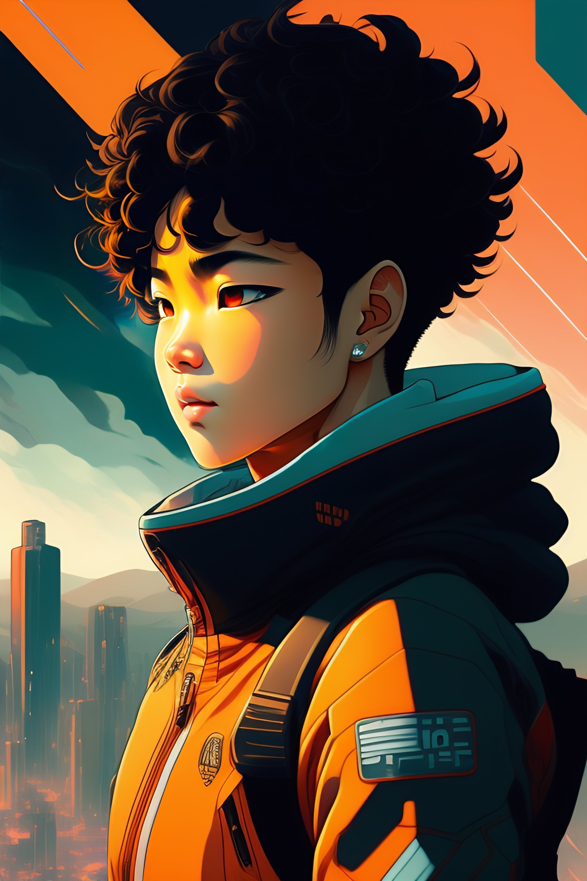 Lexica - Man cyborg,style of Laurie Greasley, Wavy perm with shiny ...