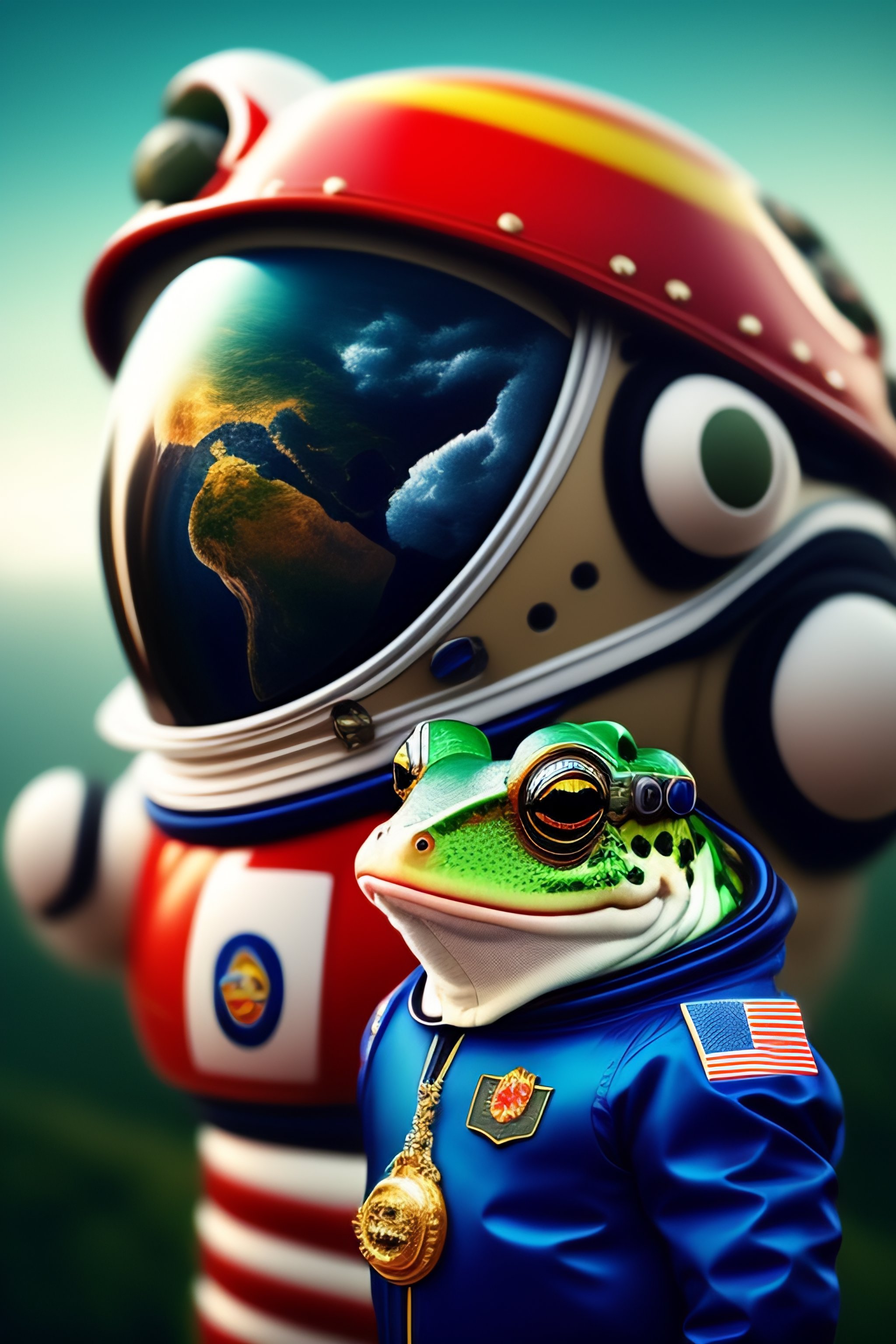 Lexica - Frog with tongue out. Astronaut suit. With frog hands. Earth ...