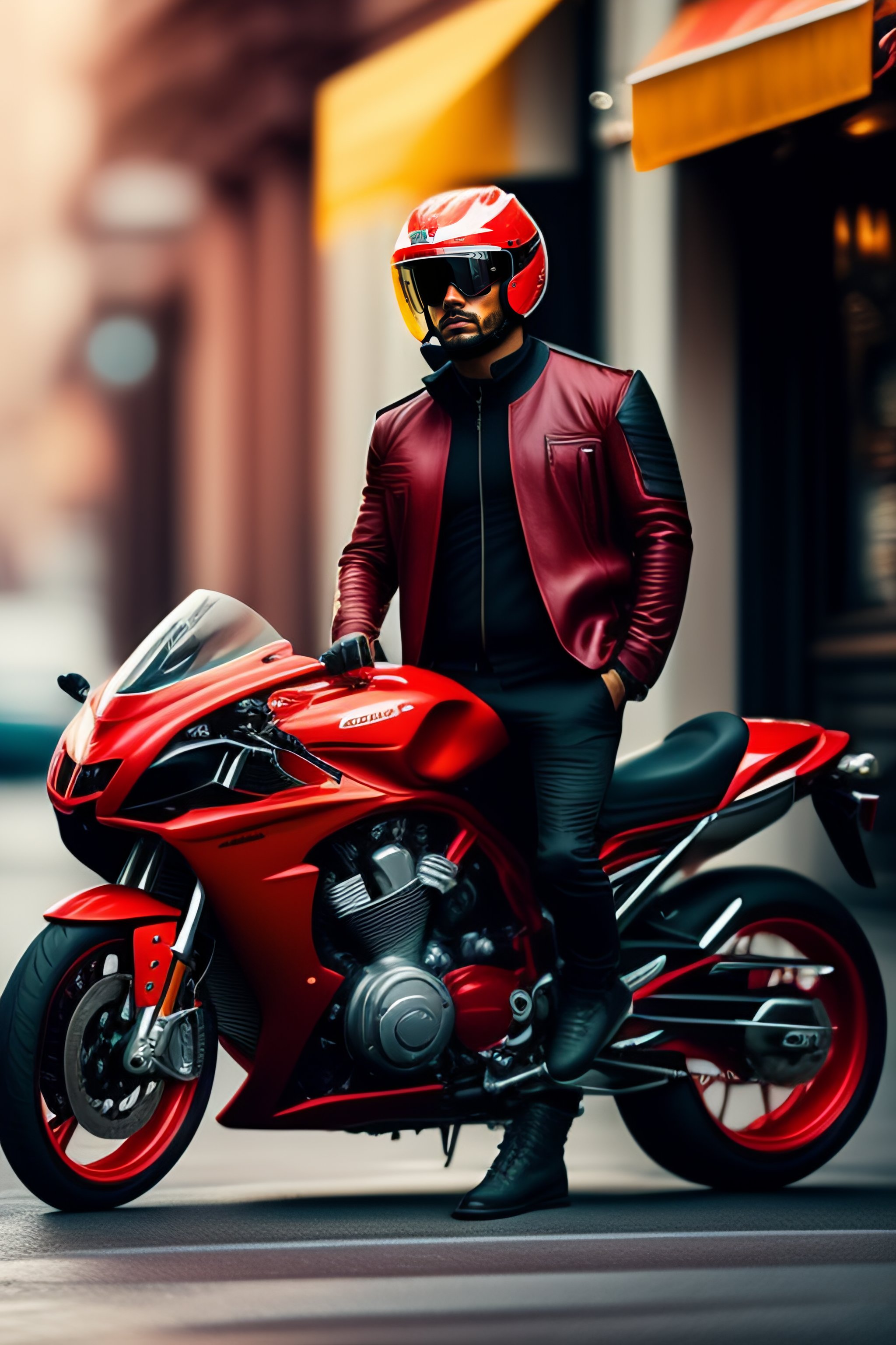 Lexica - Red motorbike and a man
