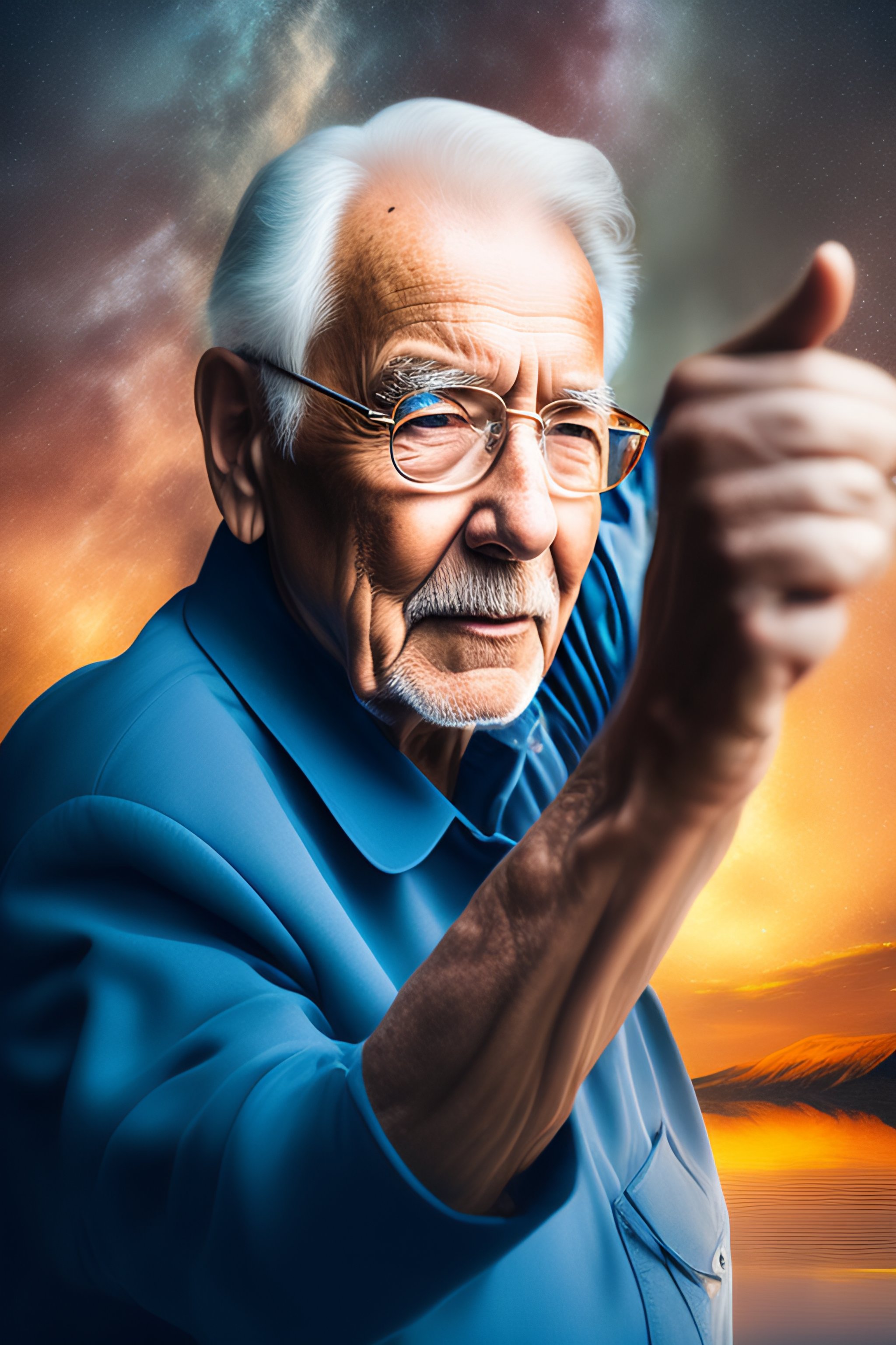 Lexica - Old man raising right hand,