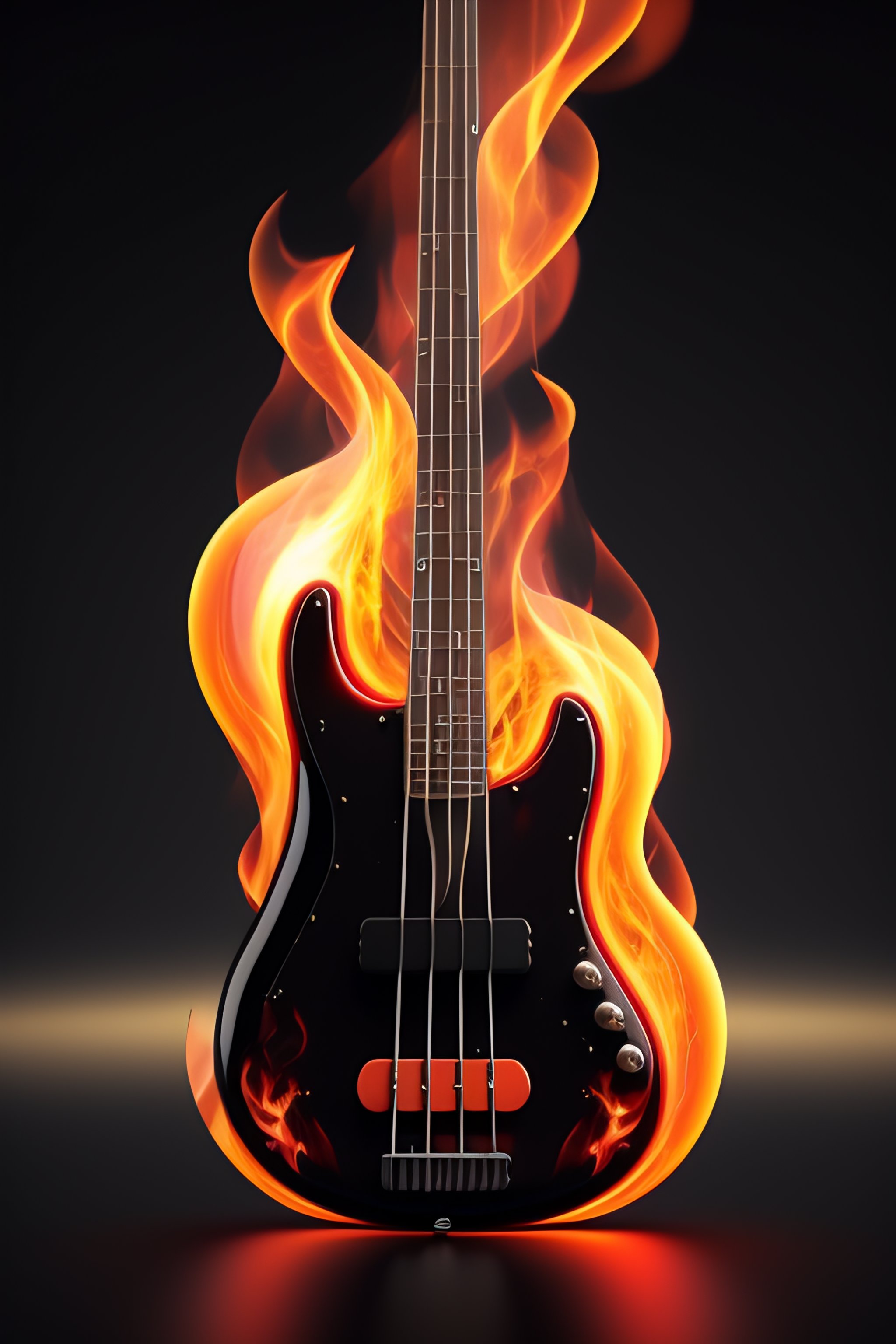Lexica Epic bass guitar with flames, 3D octane render