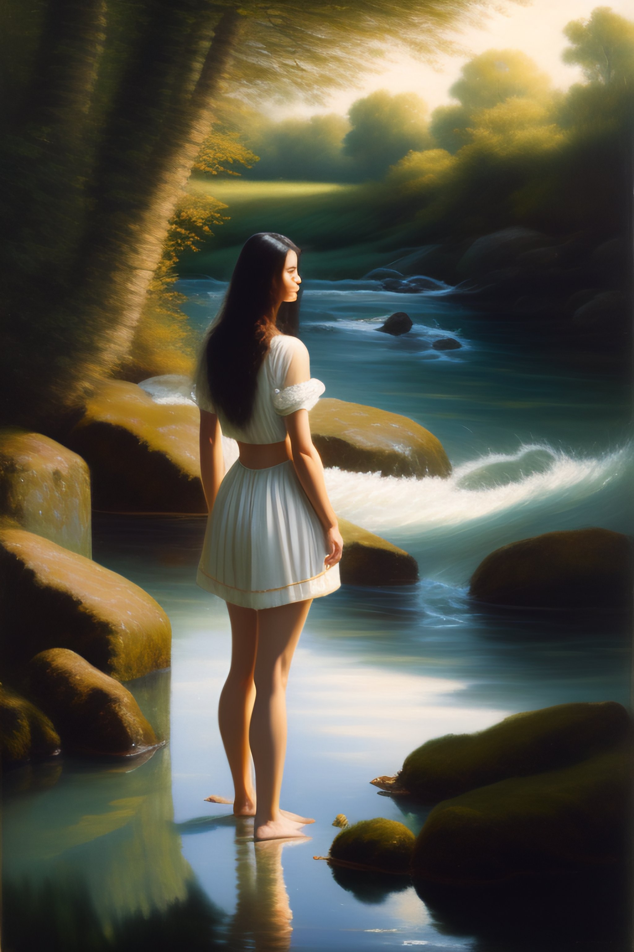 Lexica - A young woman in front full frame, with her feet in the water ...
