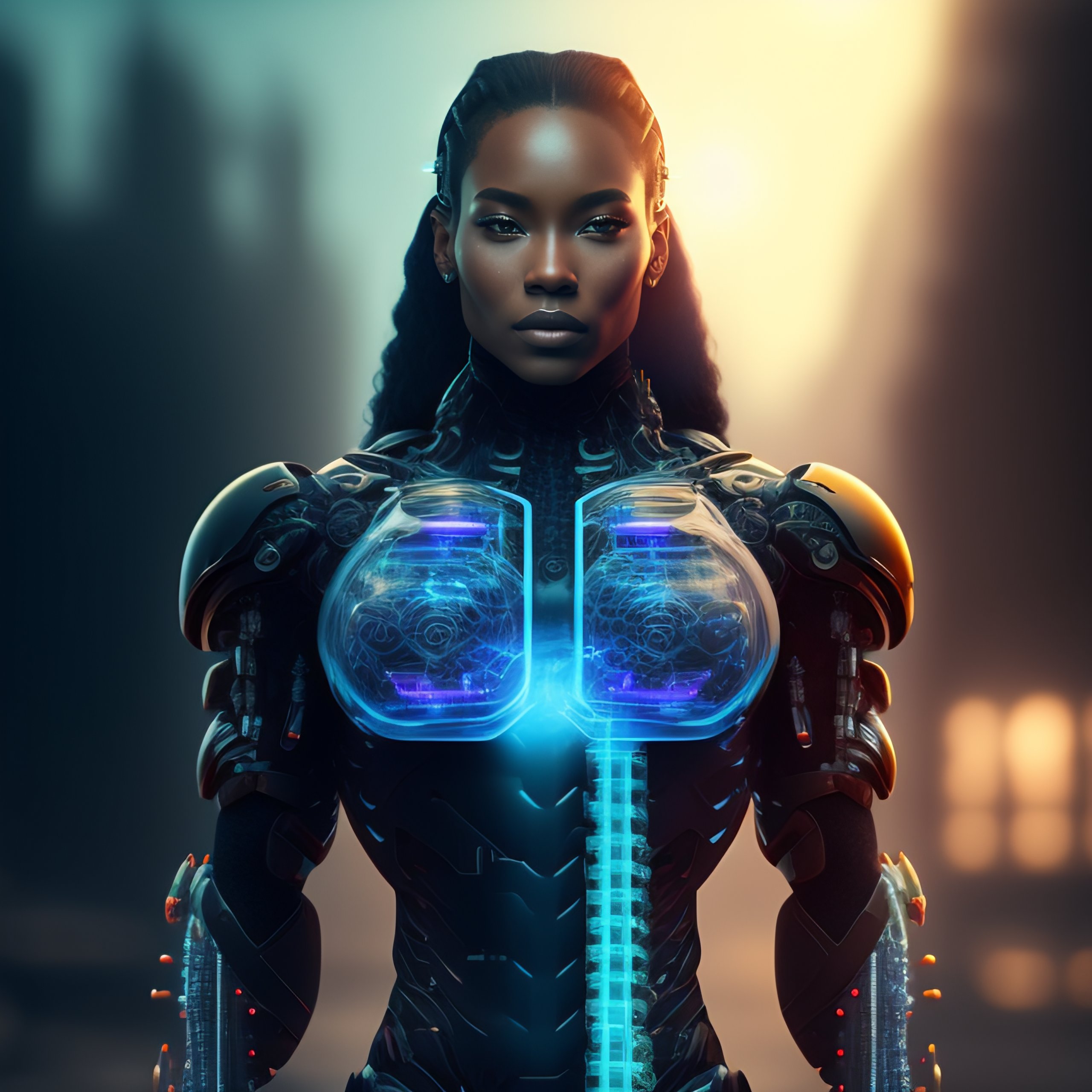 Lexica - 2D image of cyborg human evolved with biotechnology and based ...