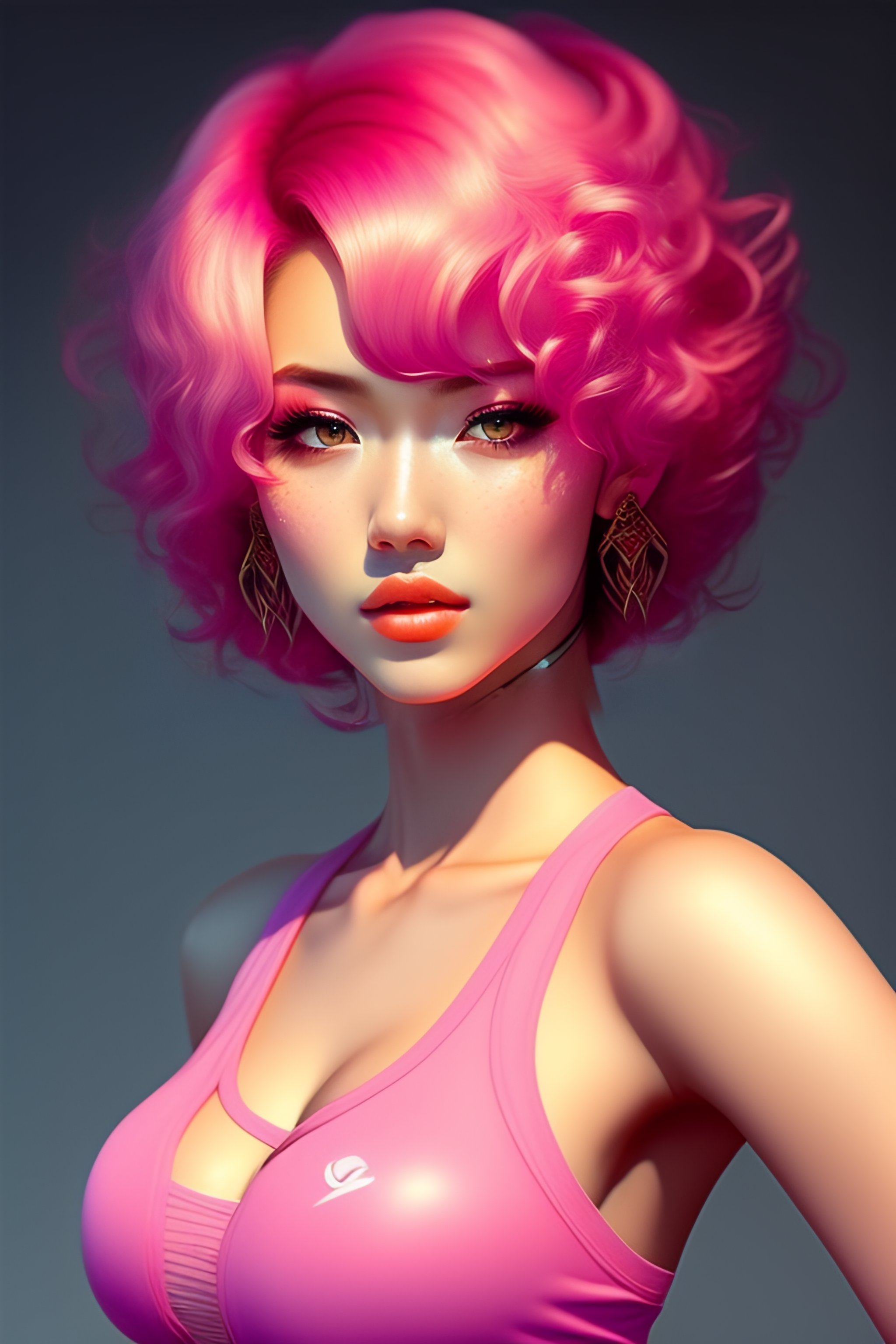 lexica-anime-style-sexy-woman-20-years-old-short-pink-curly-hair