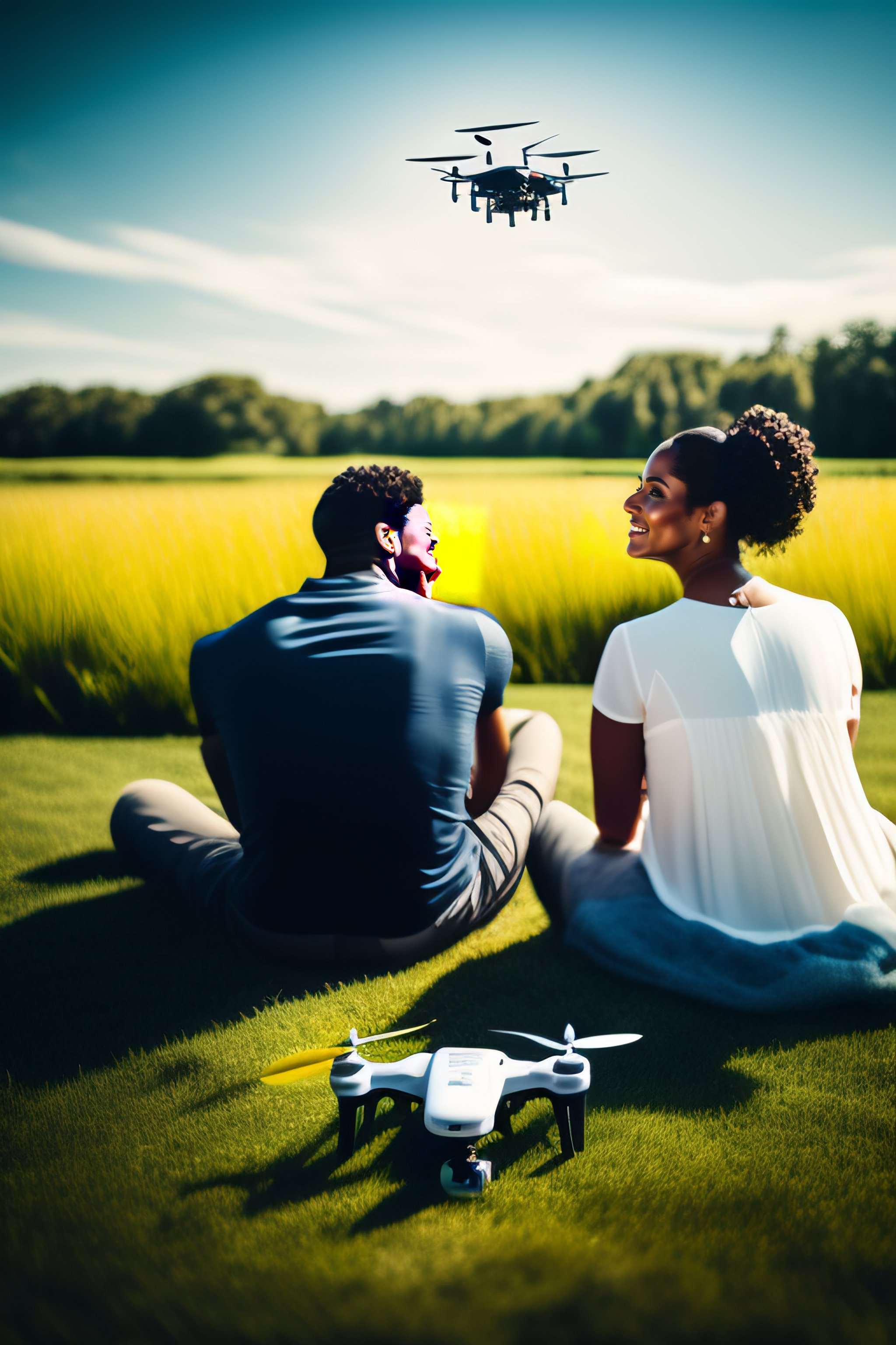 There's a man and a woman who are sitting together on the grass