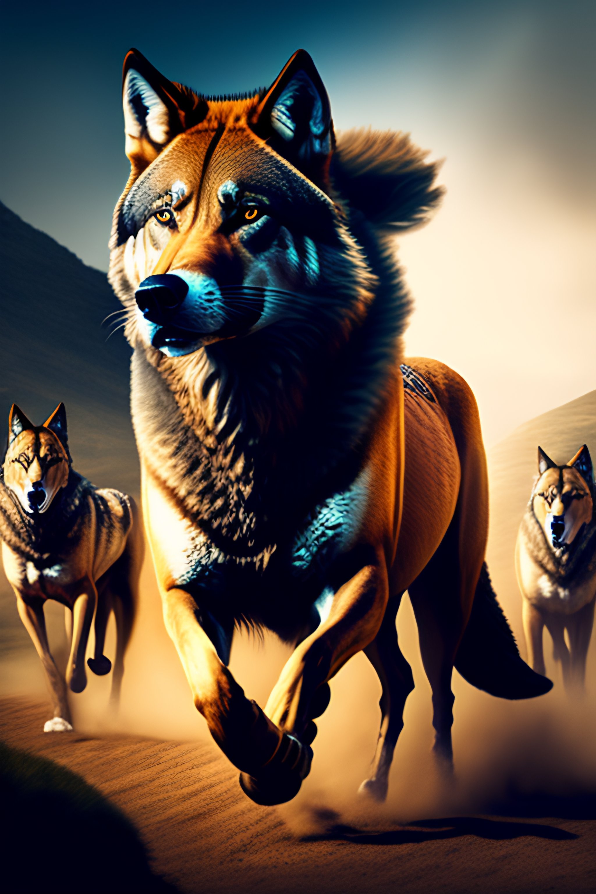 Lexica - Ancient warrior chased by wolves