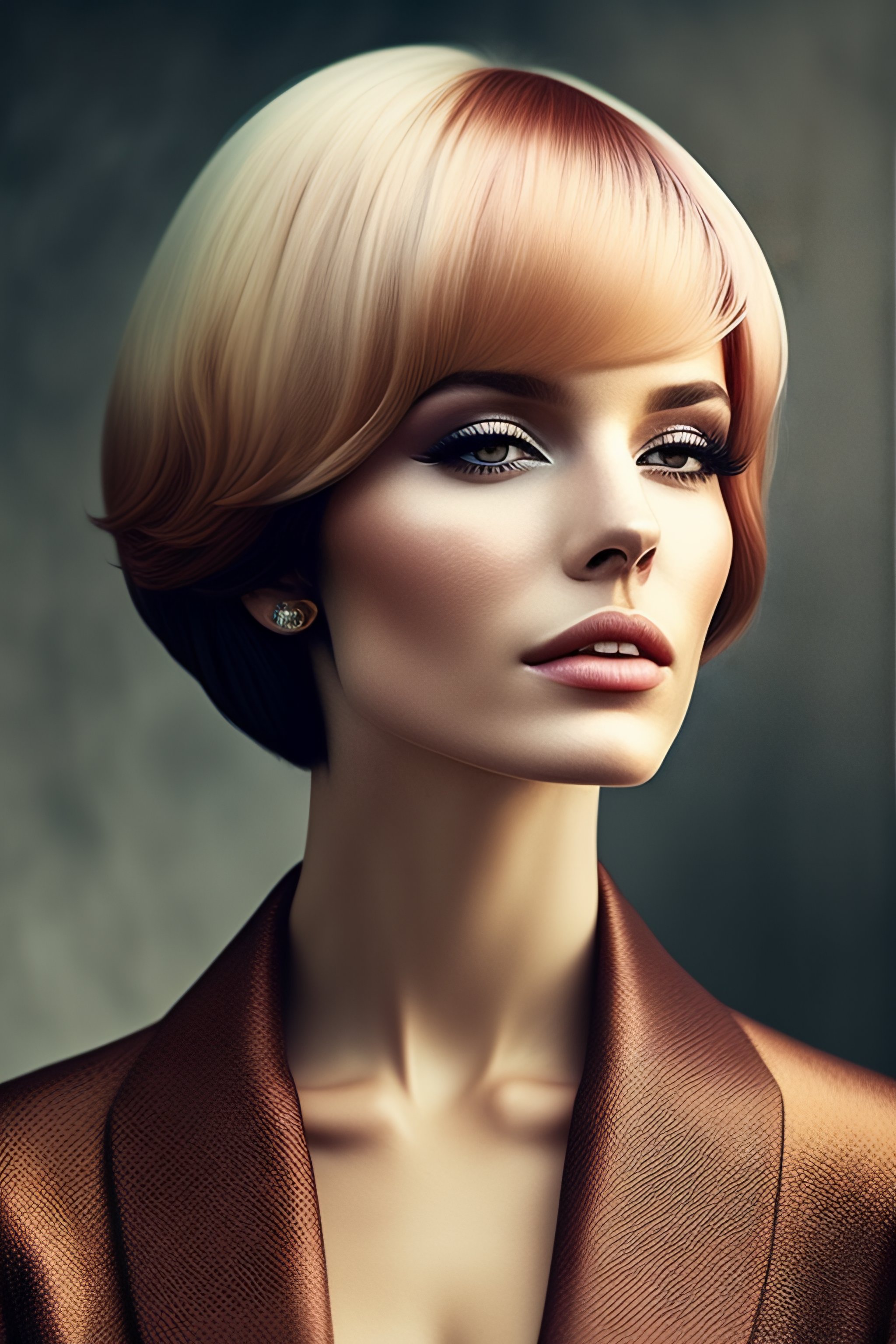 Lexica - Analog style picture of a beautiful russian girl, short bob fringe  hair garden