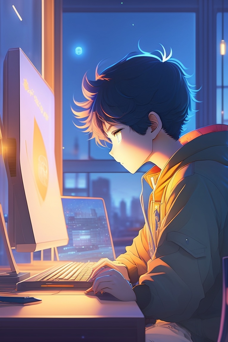 Lexica - Create a high resolution artwork of lofi ,Anime boy is ...