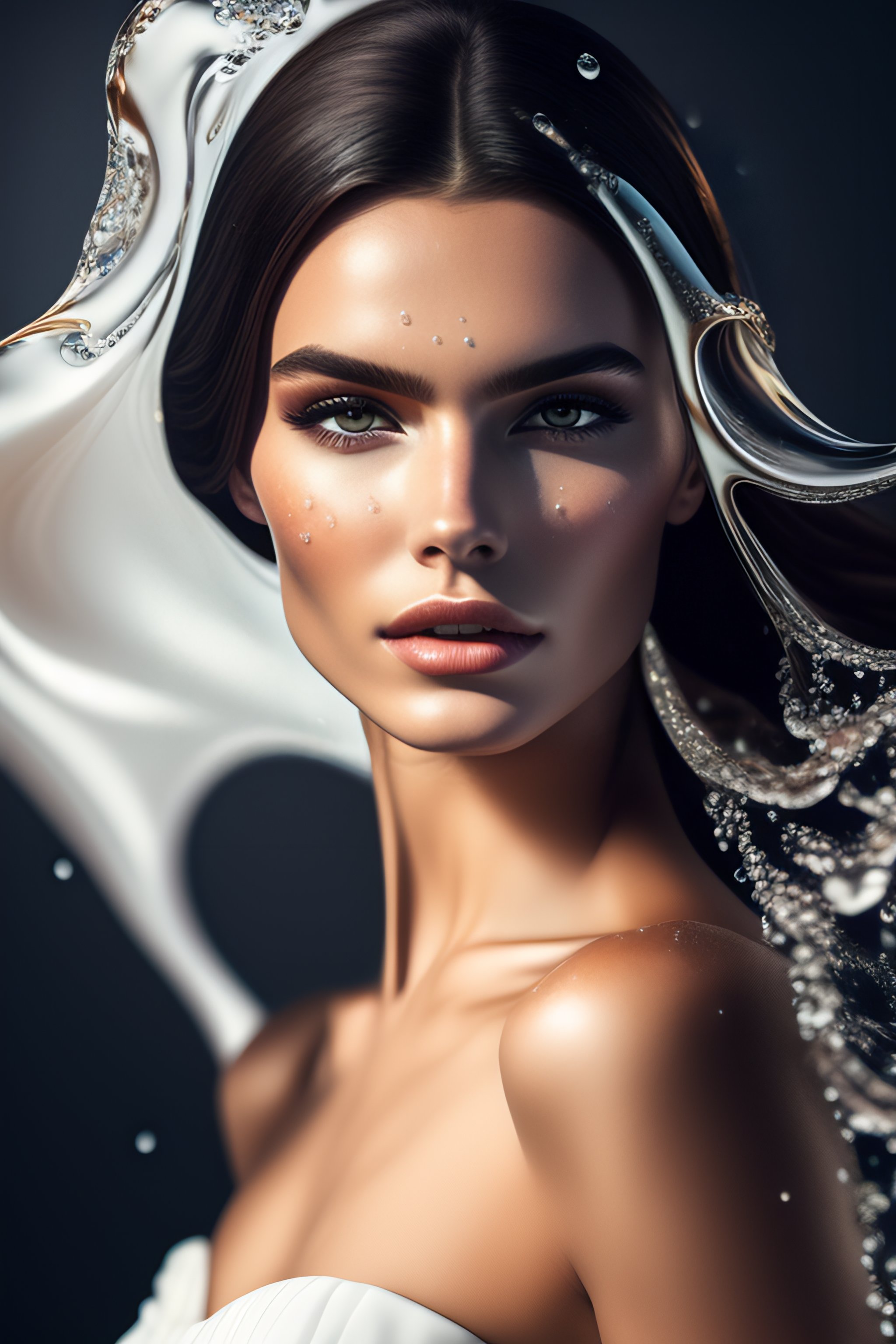 Lexica - Beautiful clean fair skin brunette, water drops, white ...