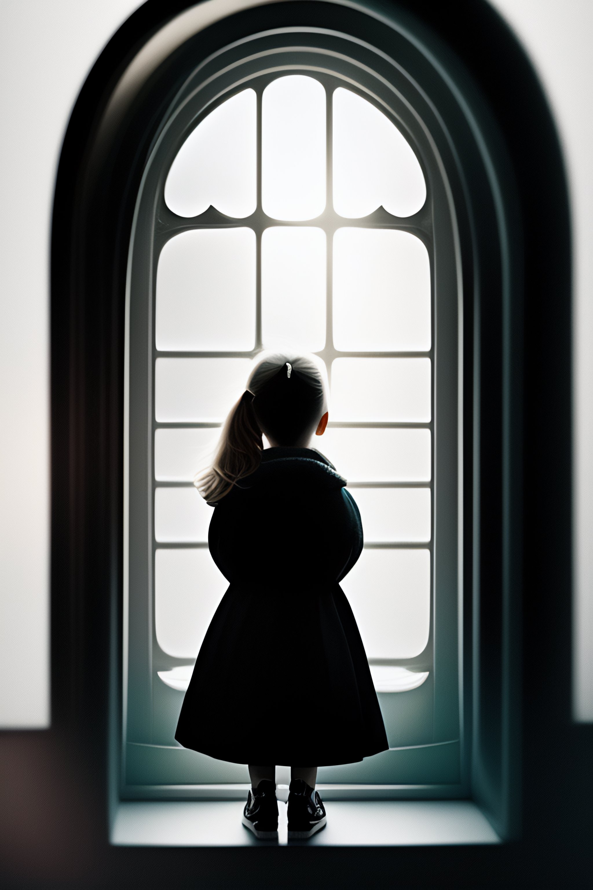 Lexica - A little girl in a dark room with high walls in front of her ...