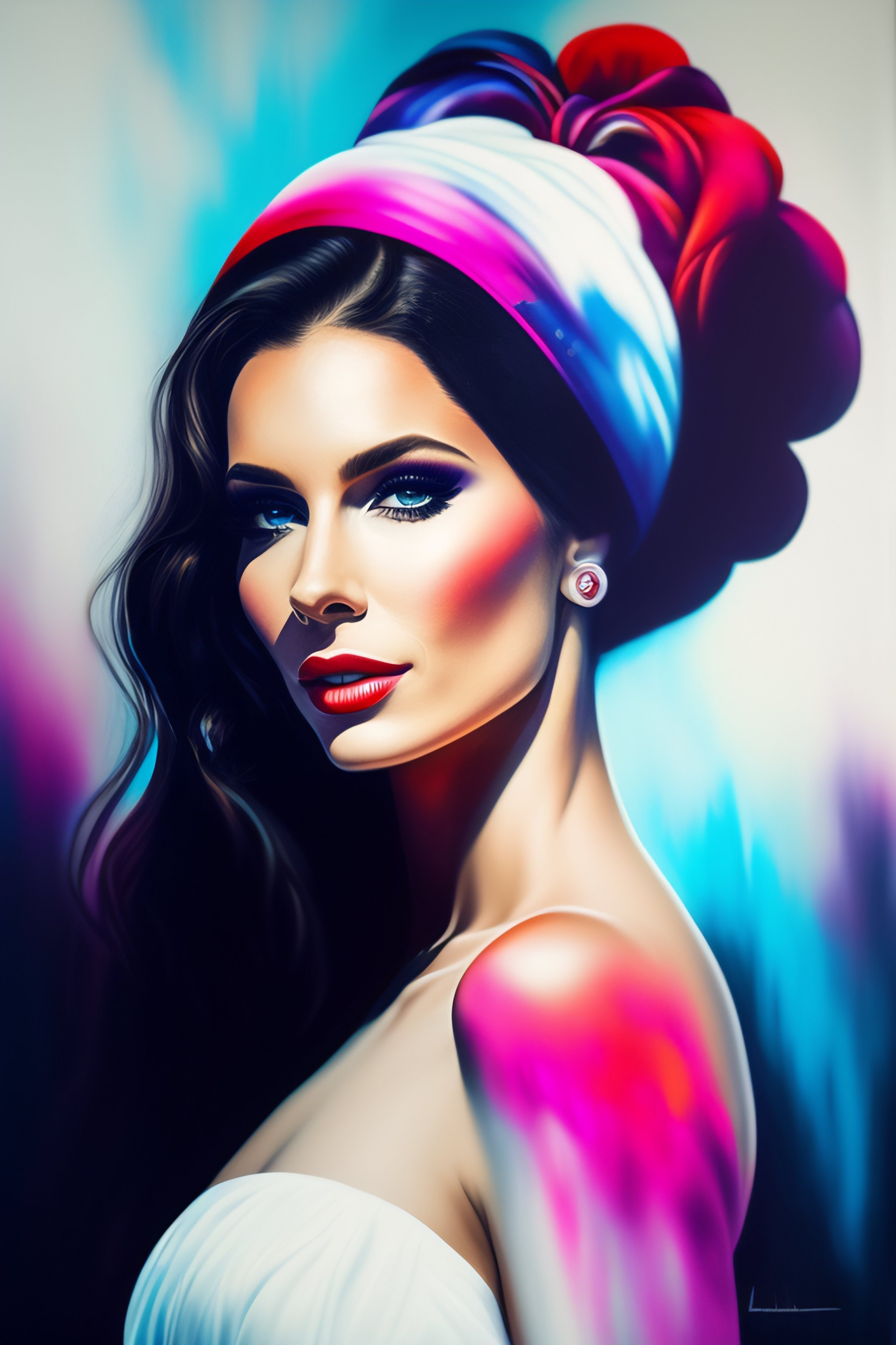 Lexica Rough spray painted; beautiful white woman with head garment