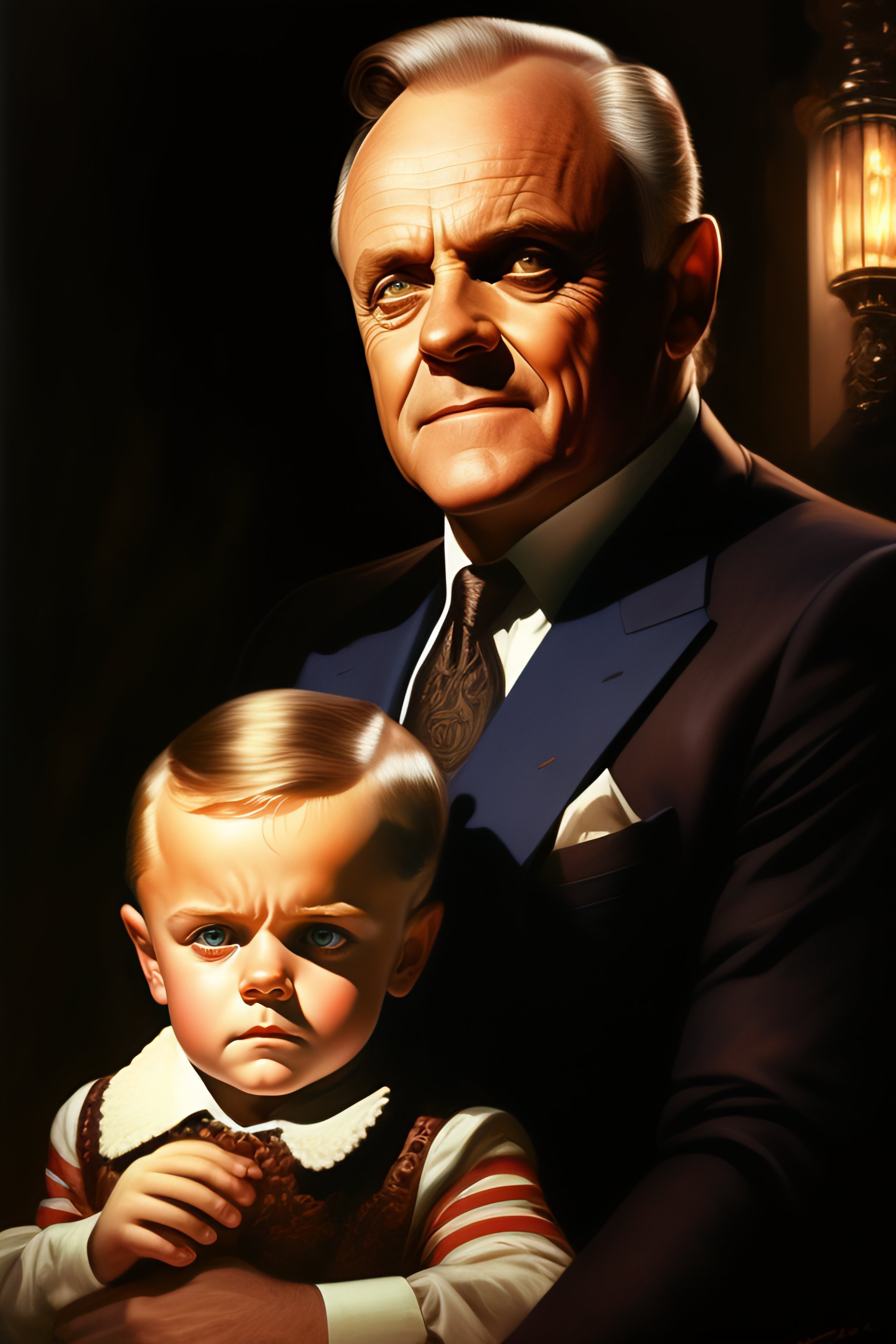 Lexica Young Anthony Hopkins as a ventriloquist holding its creepy