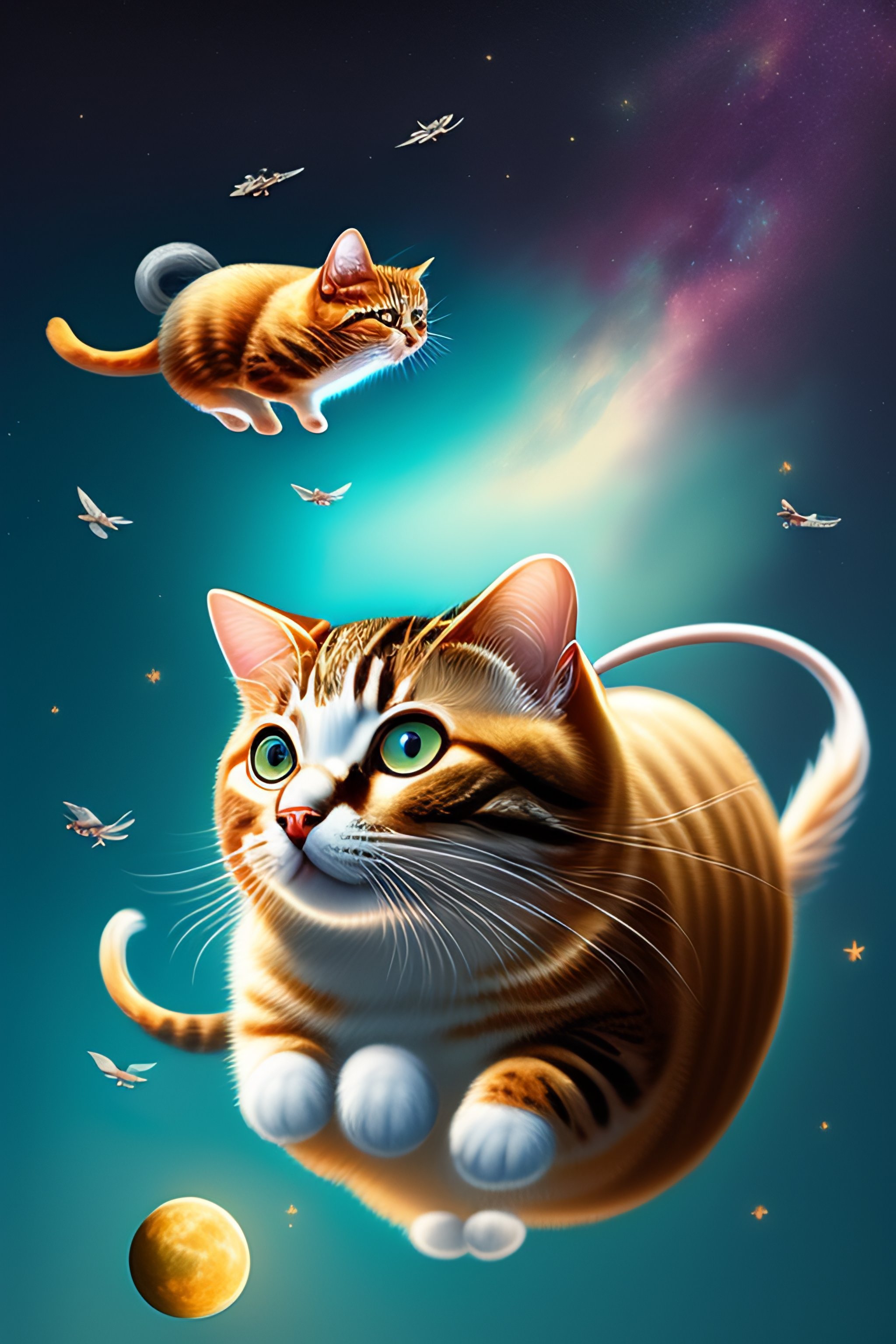 lexica-a-flying-cat-with-a-mouse-dressed-as-a-cosmonaut-with-birds