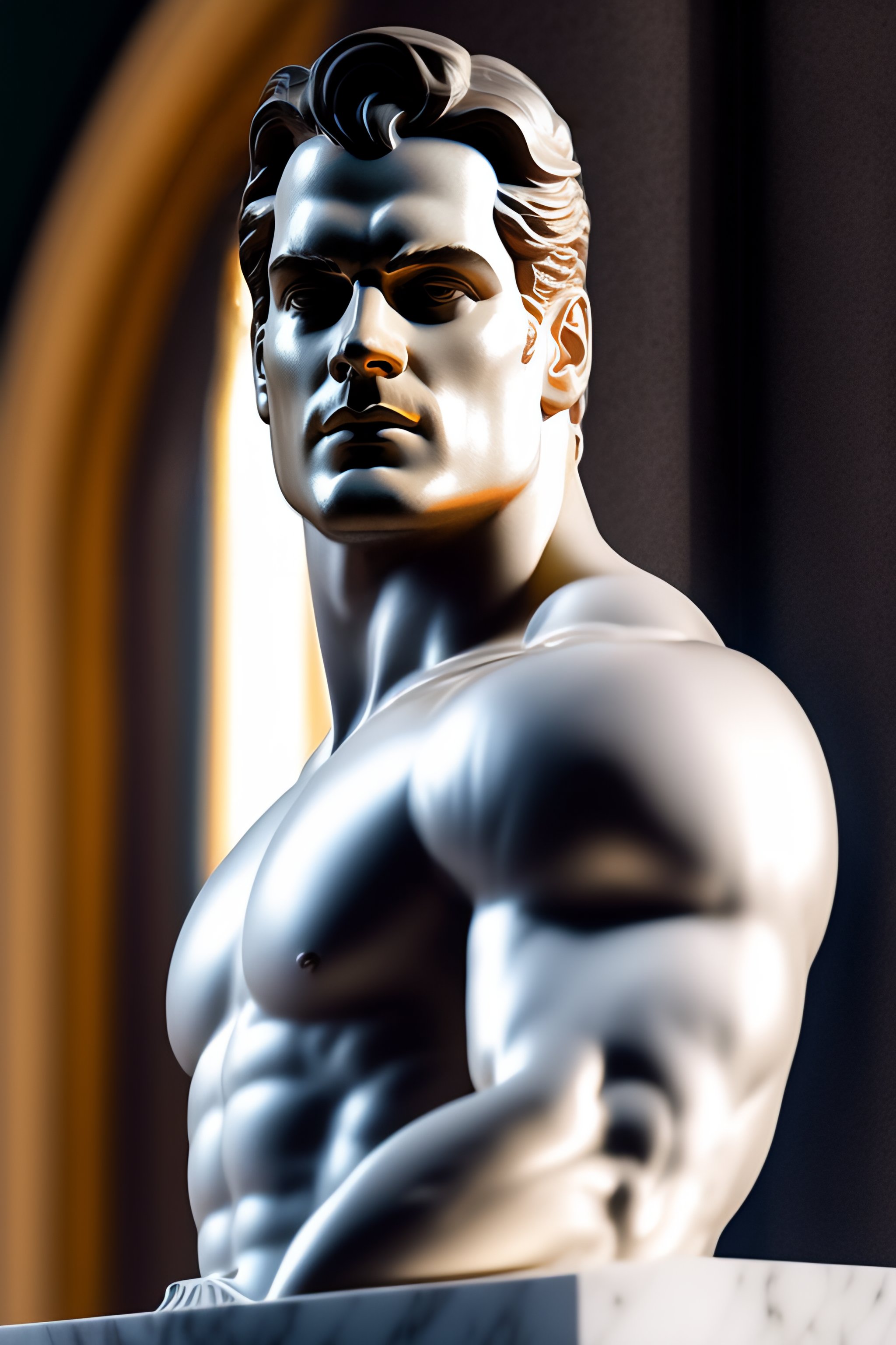Lexica Photo of a marble statue of Henry Cavill, gleaming