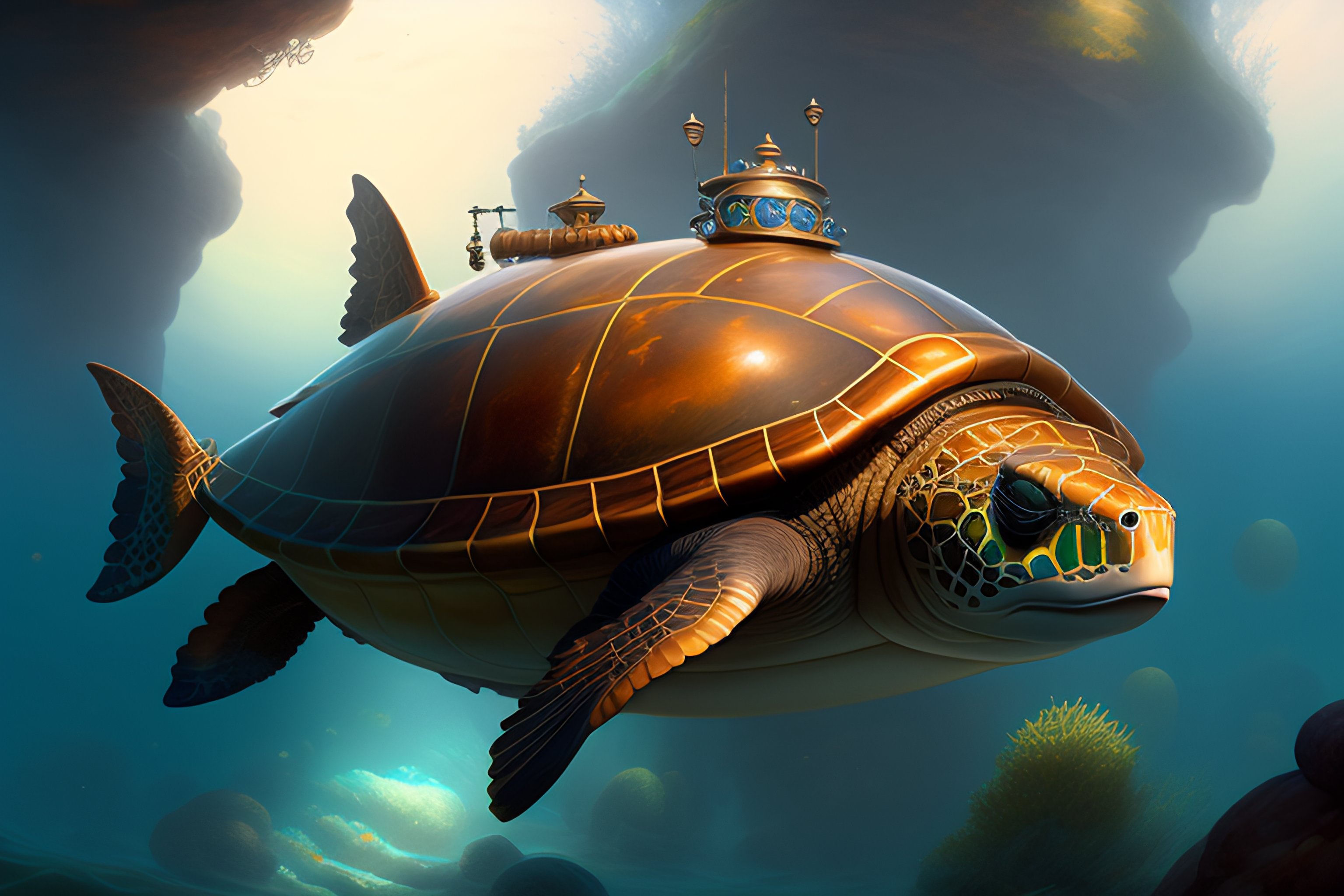 Lexica - A steampunk submarine in the shape of a sea turtle, by justin ...