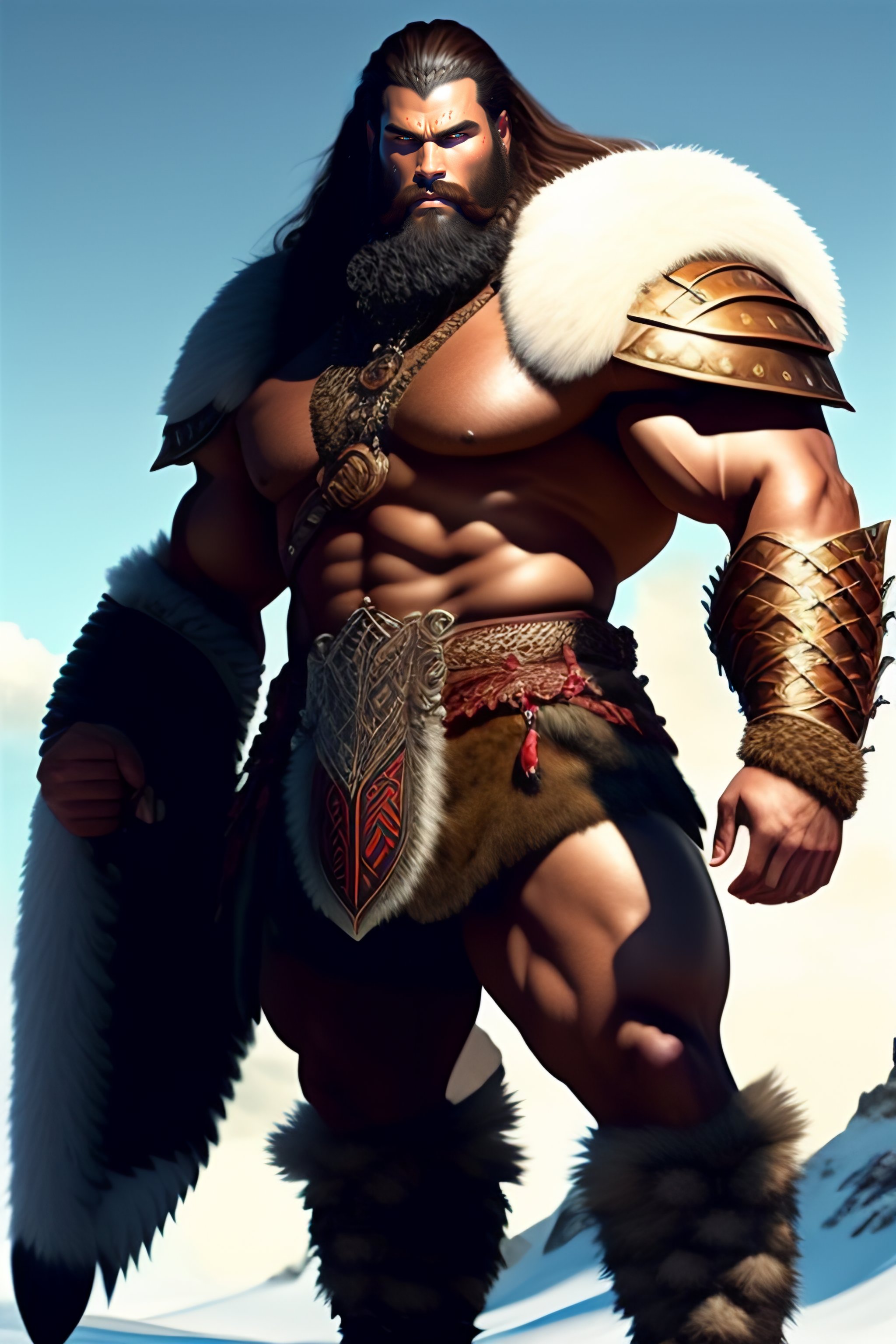 Lexica - Giant fierce and muscular male warrior in full armor, handsome ...