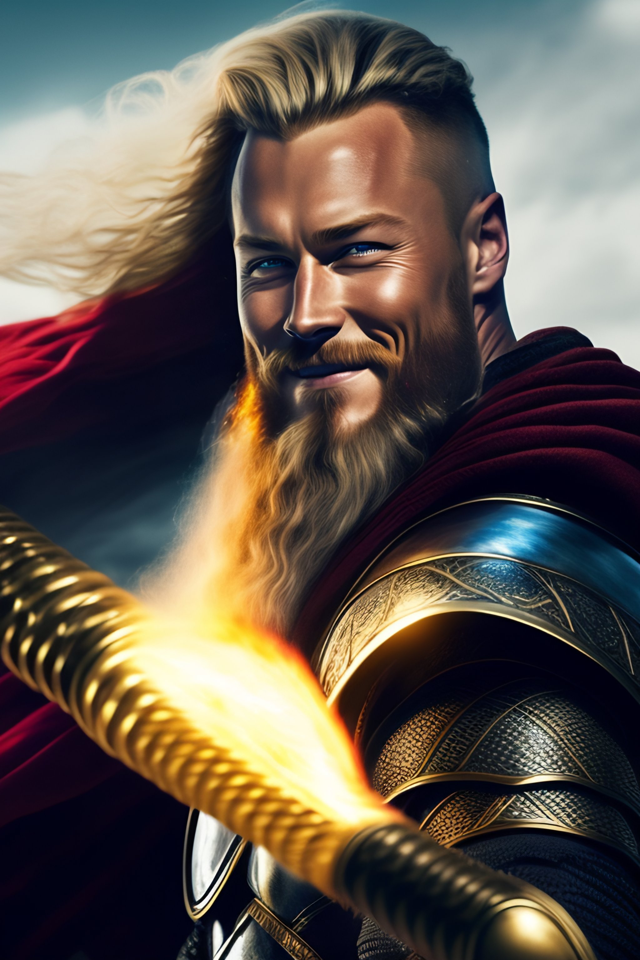 Lexica - Ragnar Lothbrok as Thor , lifting stormbreaker , smiling ...