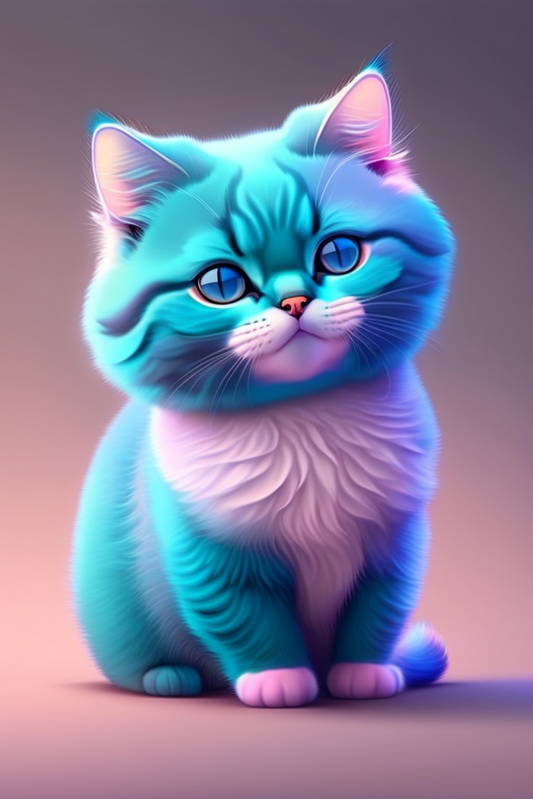 Lexica Cute cat with a great smile, cartoon cat, blue and light pink