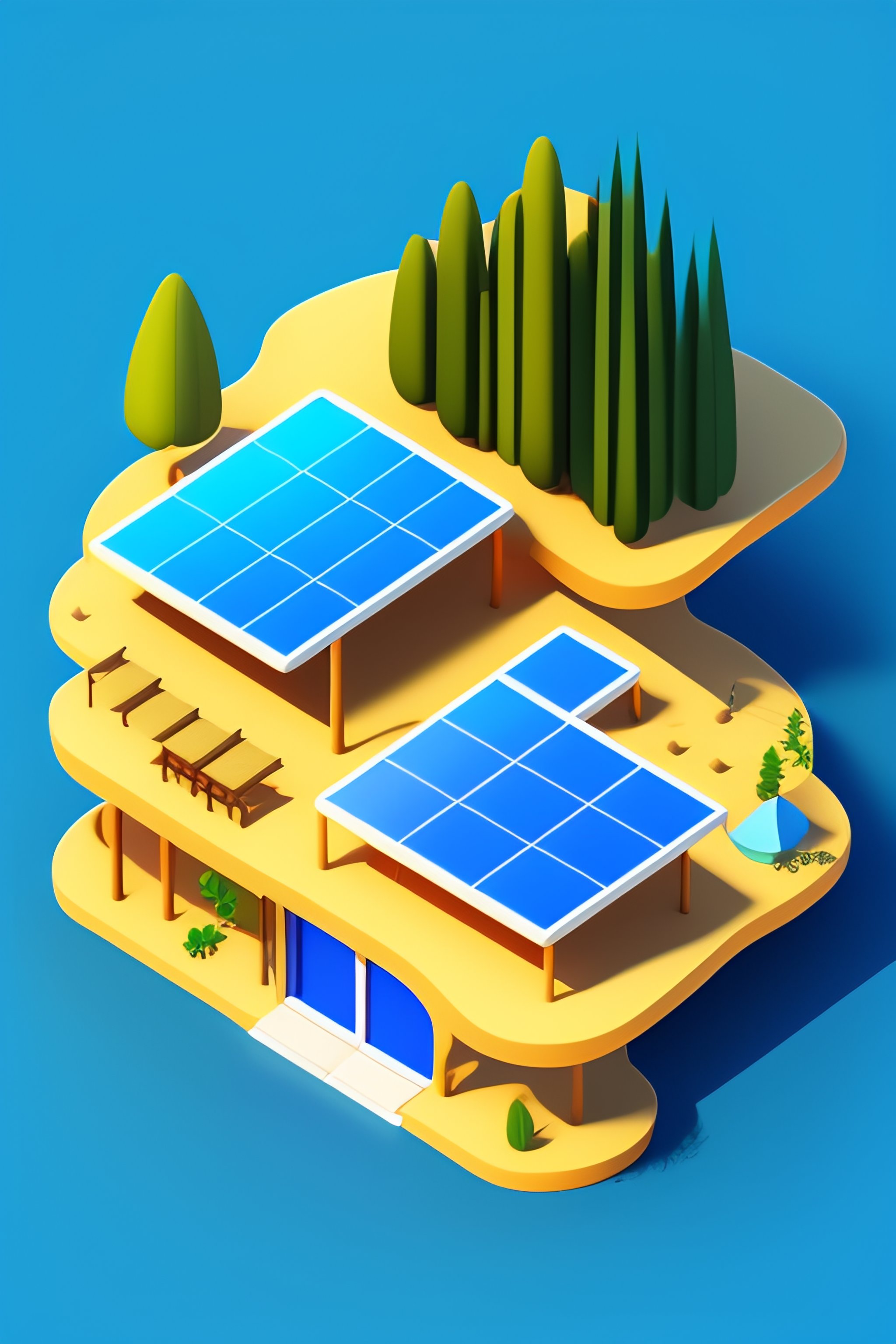 Lexica - Vector blue flat Illustration with solar panel,in isometric style