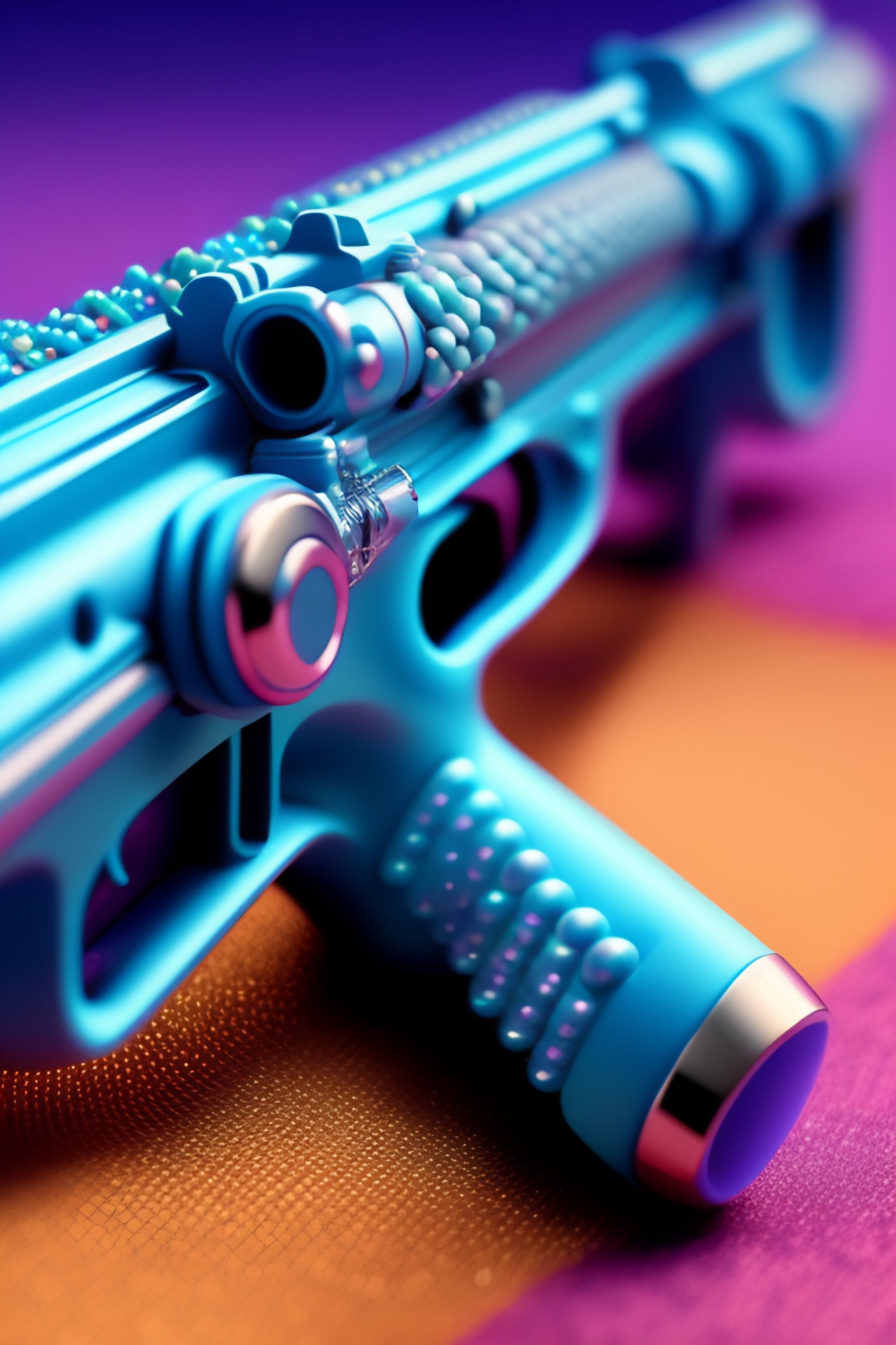 Lexica - Cute blue pastel rifle design with frills and beads