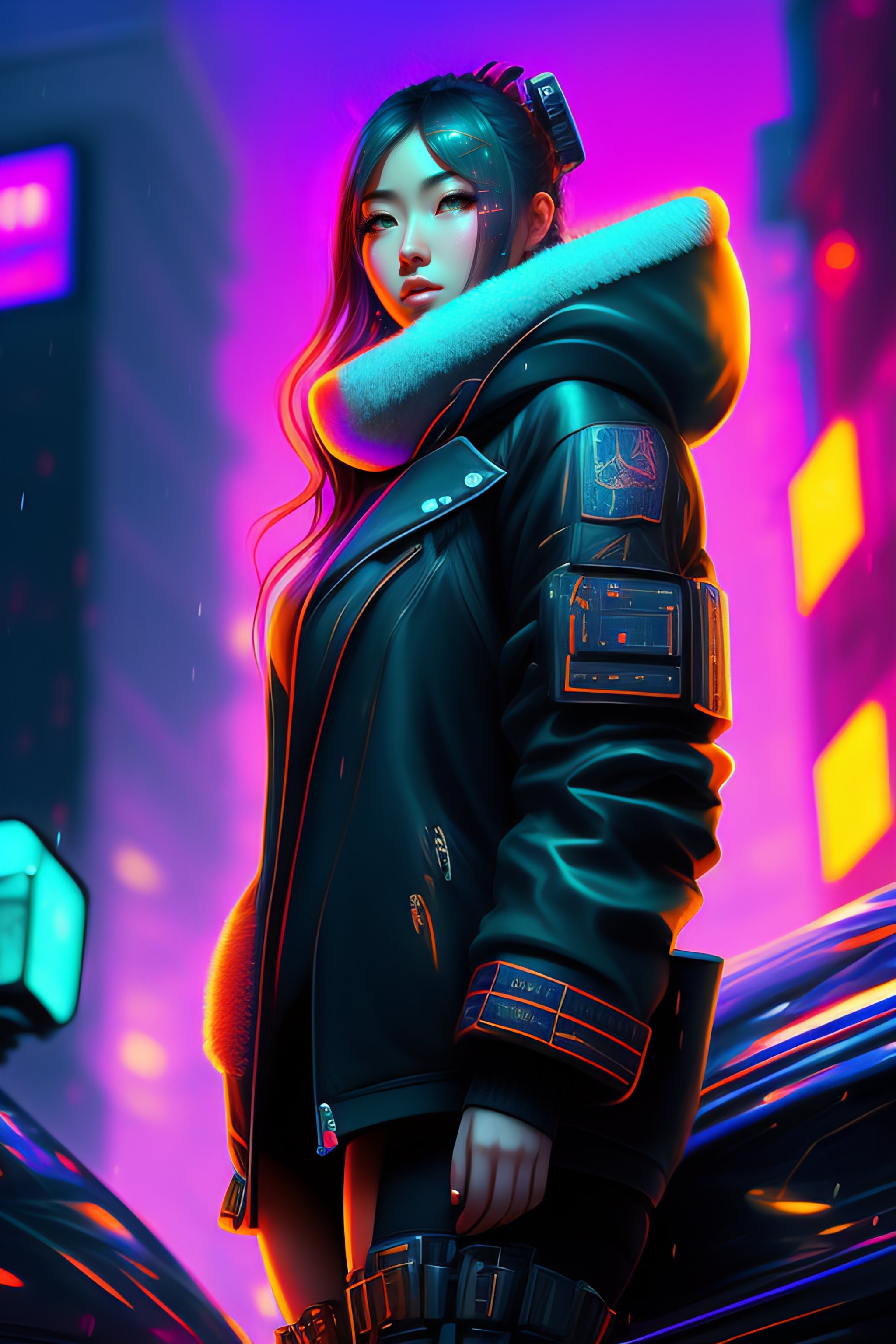 Lexica - Cute Girl. Cyberpunk Themed. Magical Art. High Contrast 