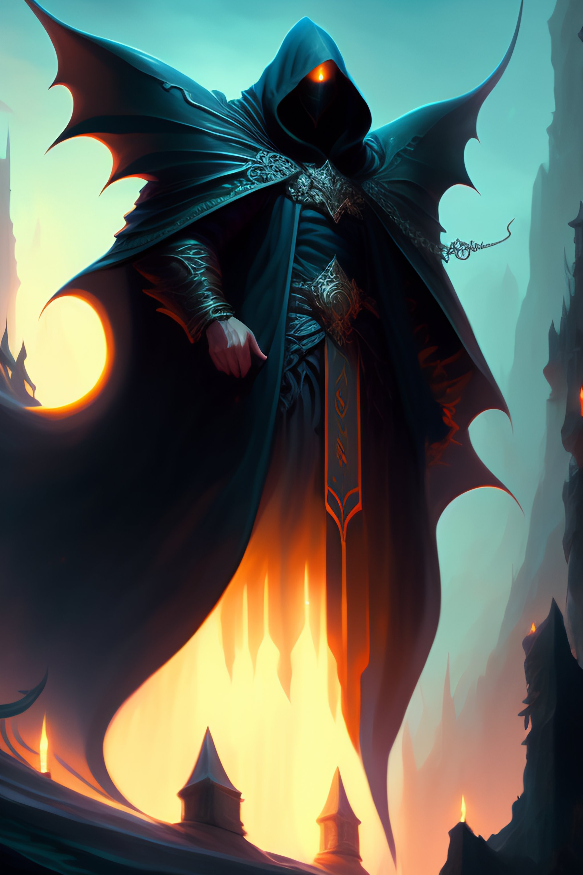 Lexica - Establishing shot of a fantasy hooded demonic figure with a ...