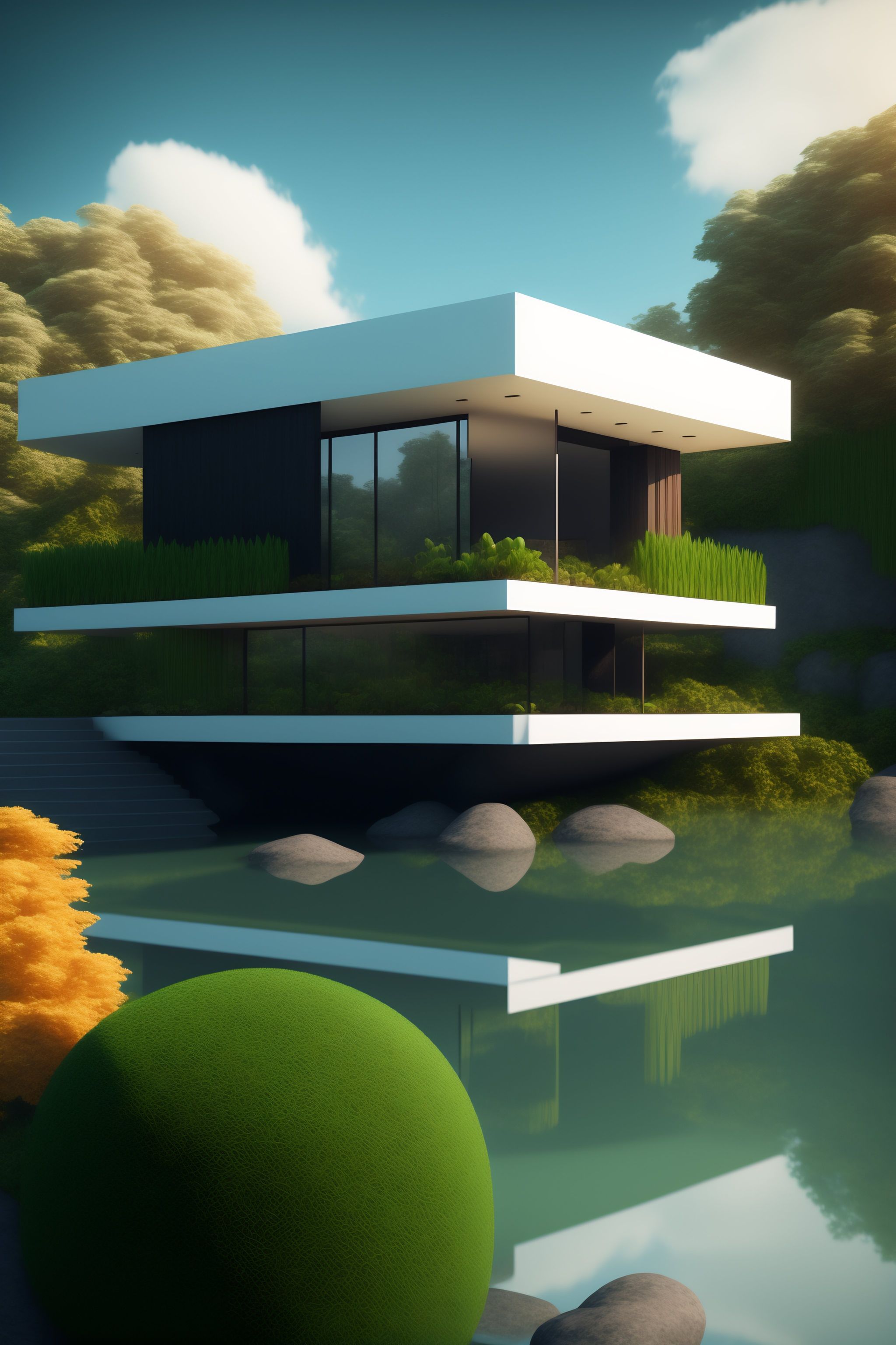 Lexica - Surreal modern house, lots of greenery and flowers, 8k render ...