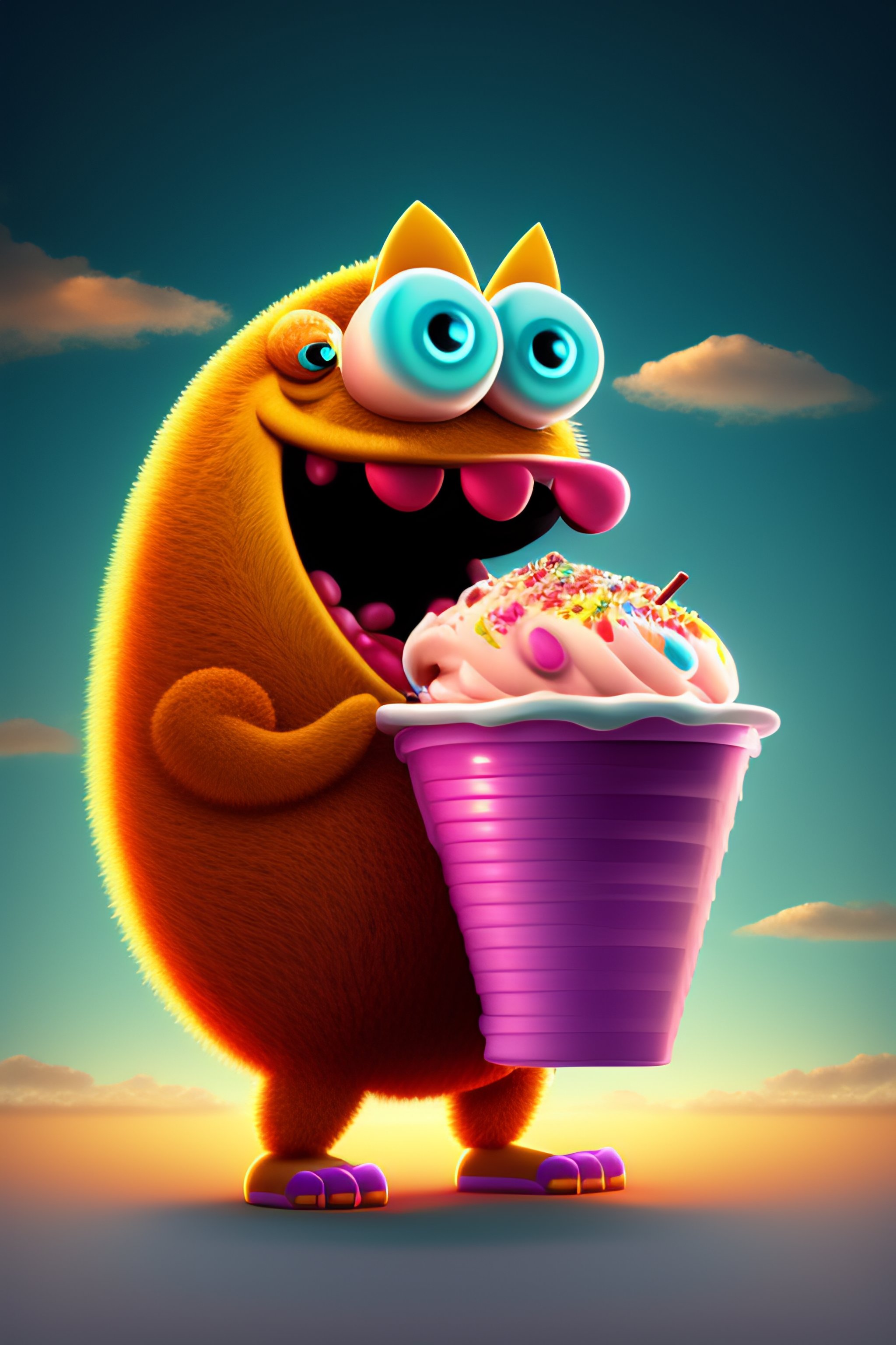 Lexica Cartoon Monster Eating Ice Cream