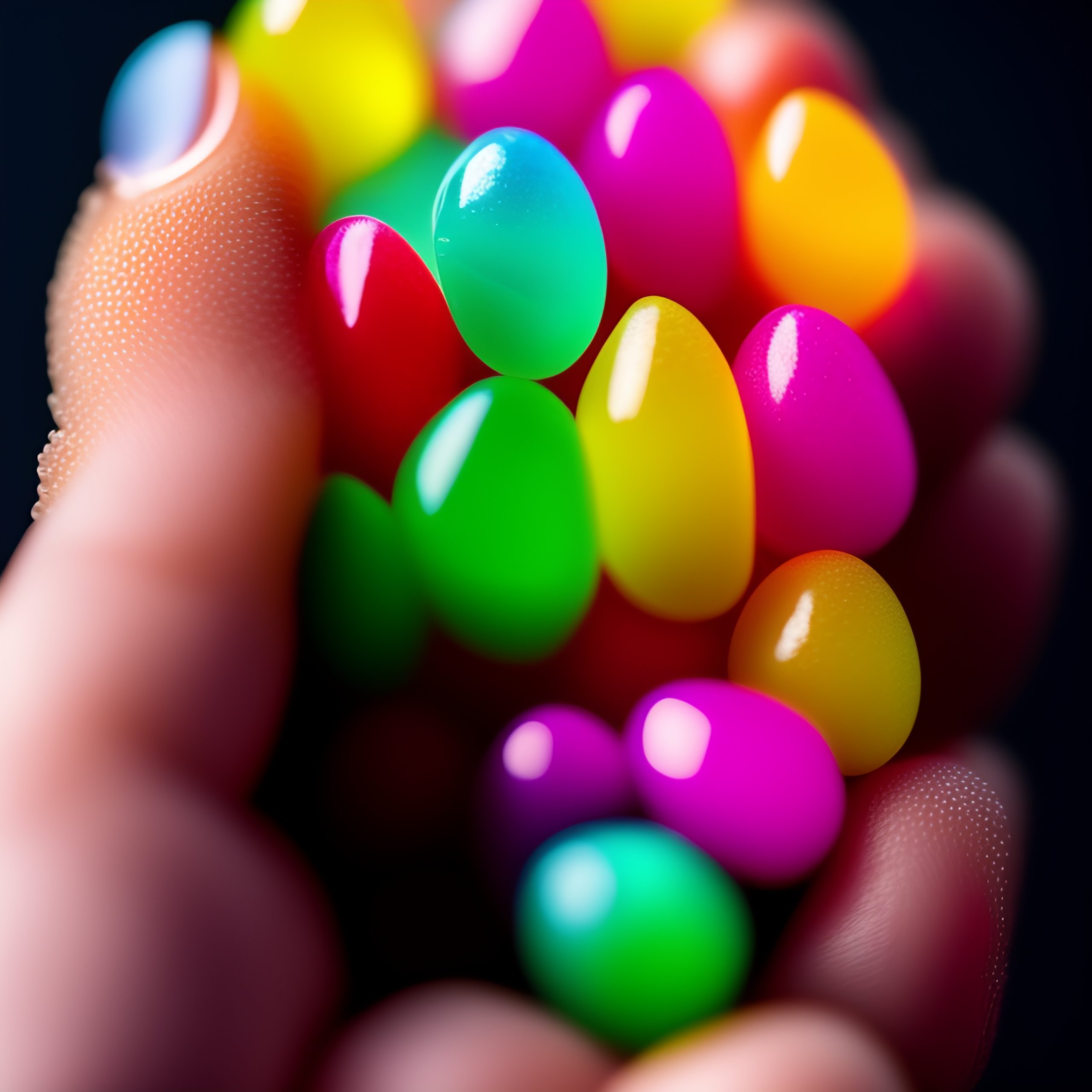 Lexica - Macro photo of beautiful living gummy candy worm on a human hand