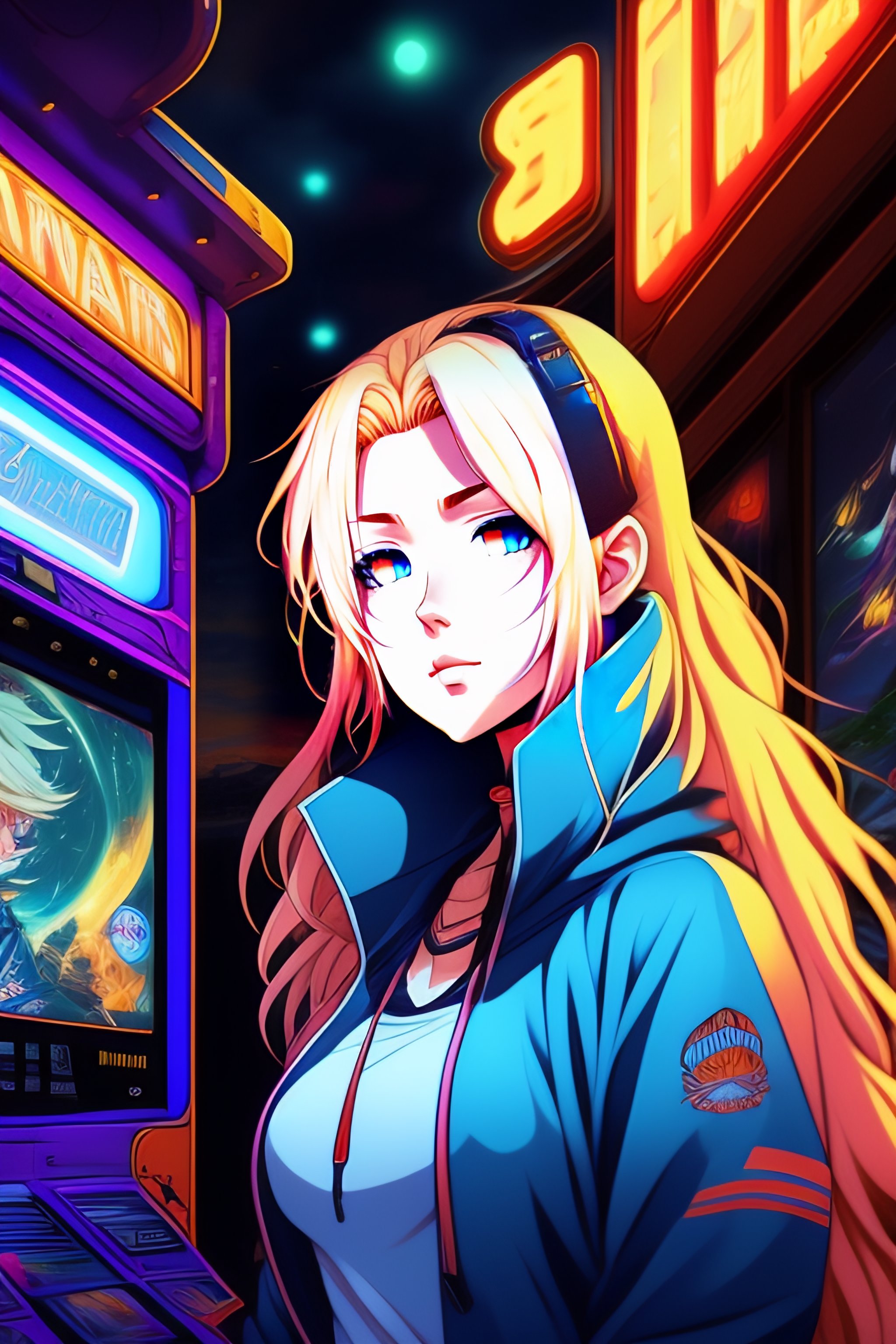 Lexica - Anime style environmental wide shot of a chaotic arcade at ...