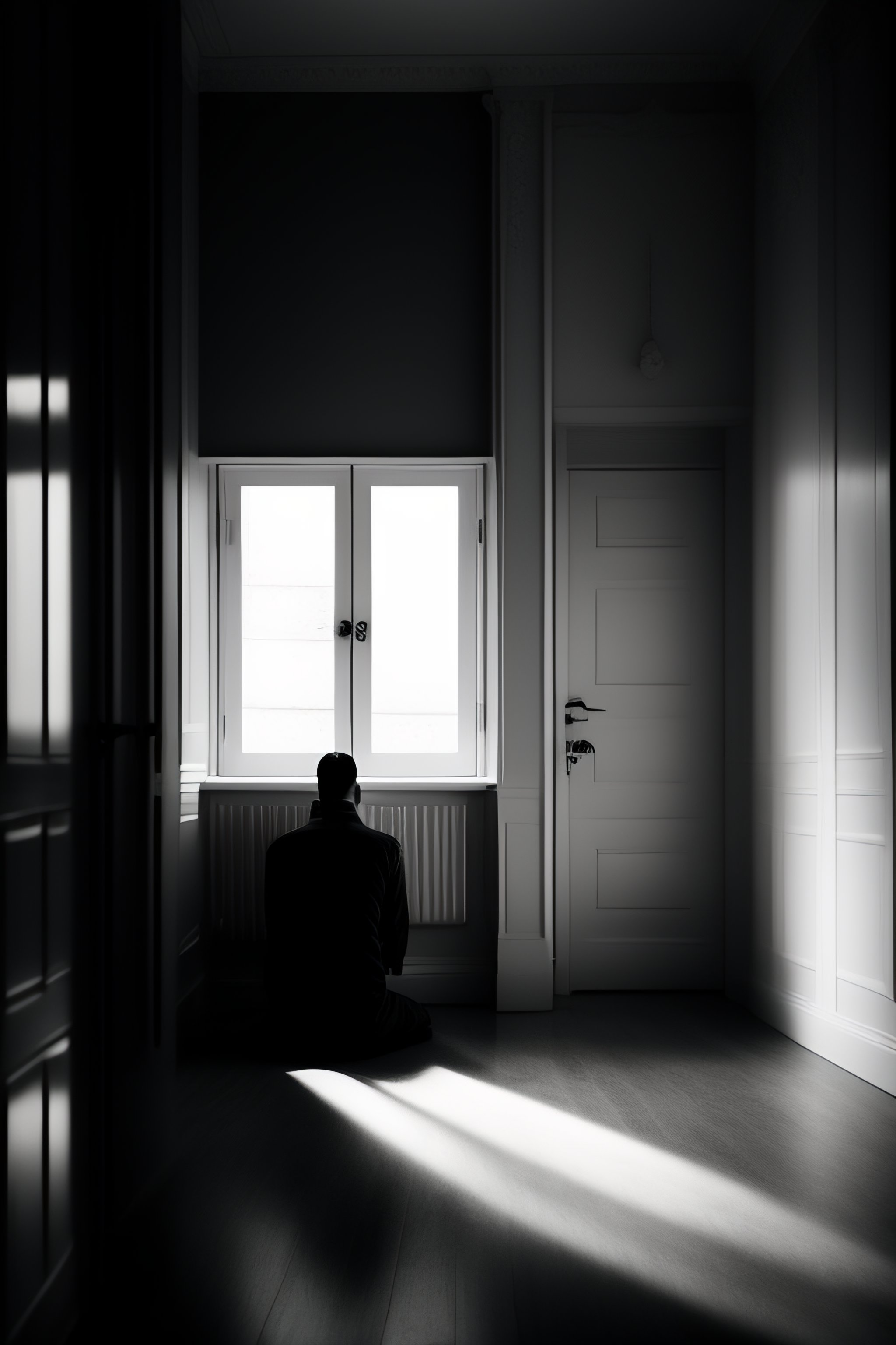 Lexica - Man in a room alone depressed and lonely black and white